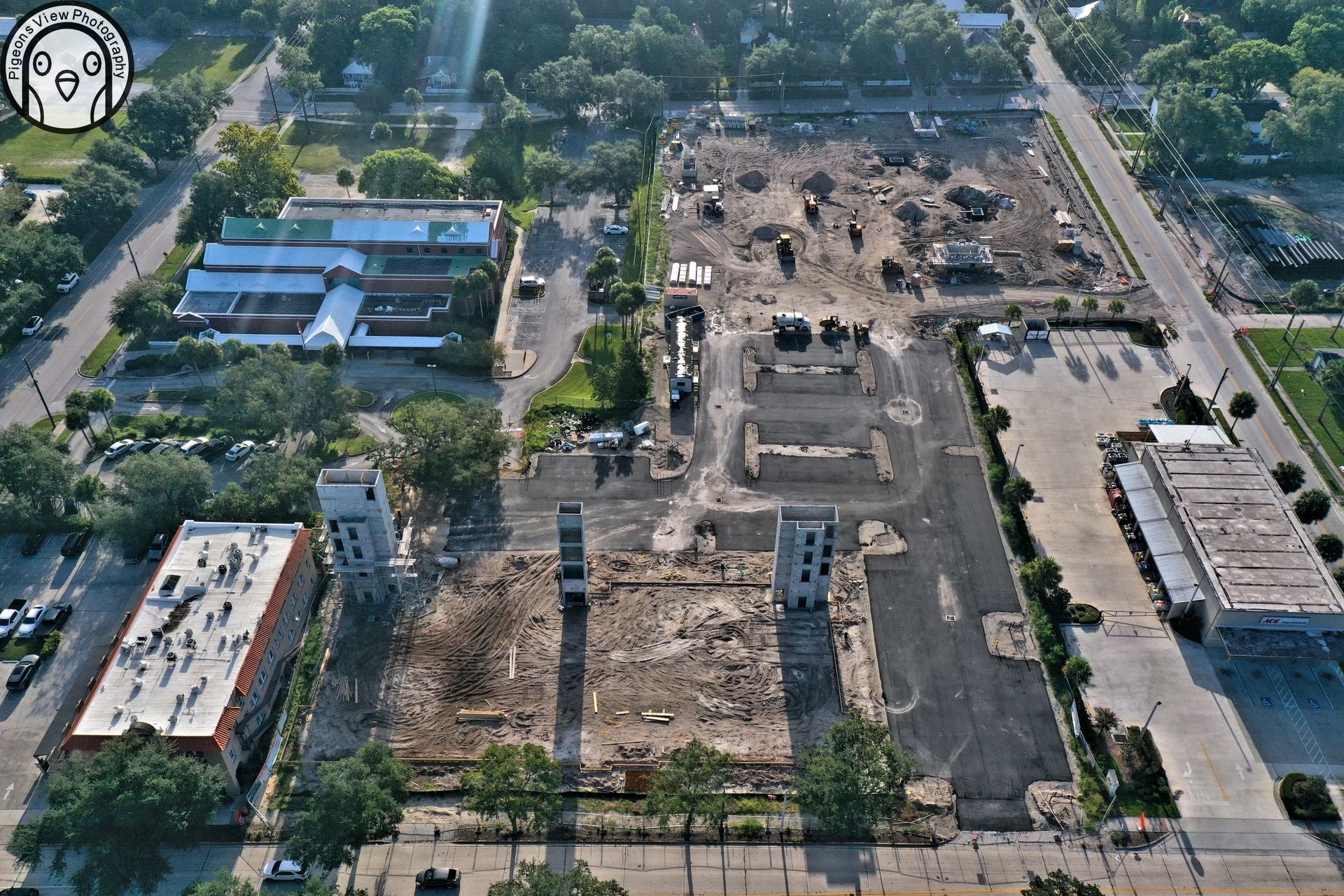 Urban construction zone with equipment