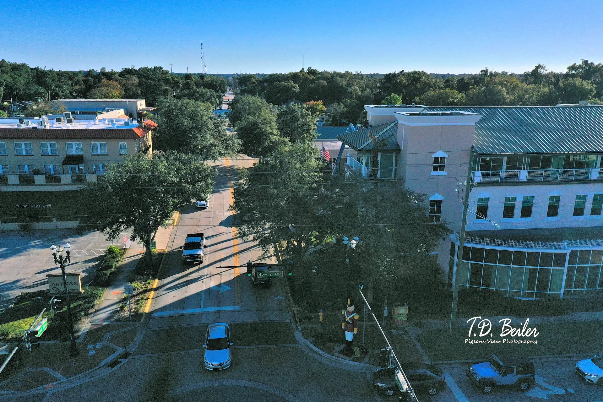 Aerial view of urban street intersection