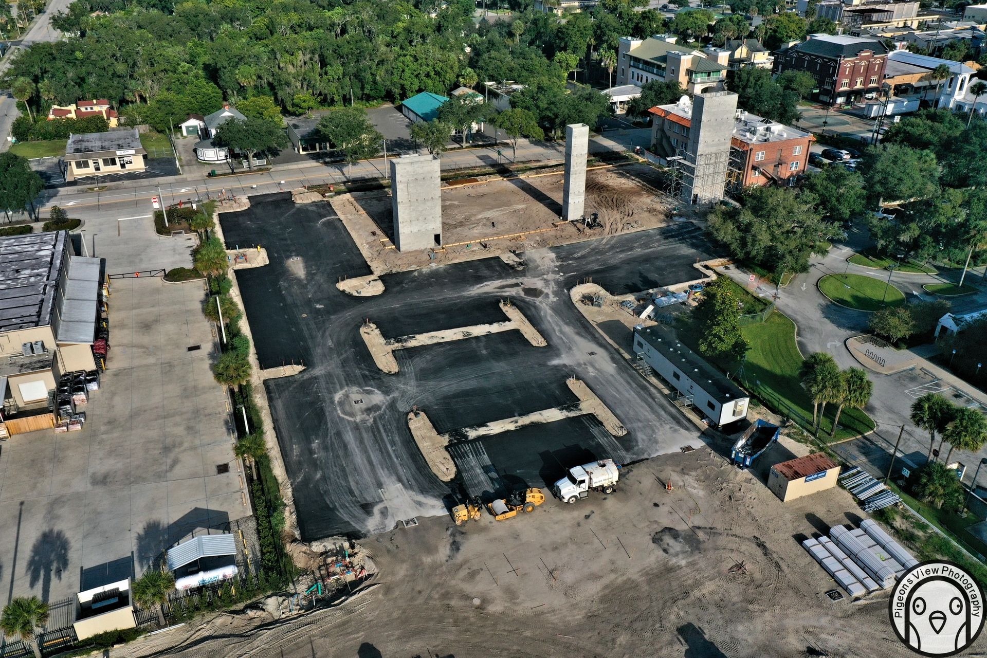 Developing construction site in city landscape