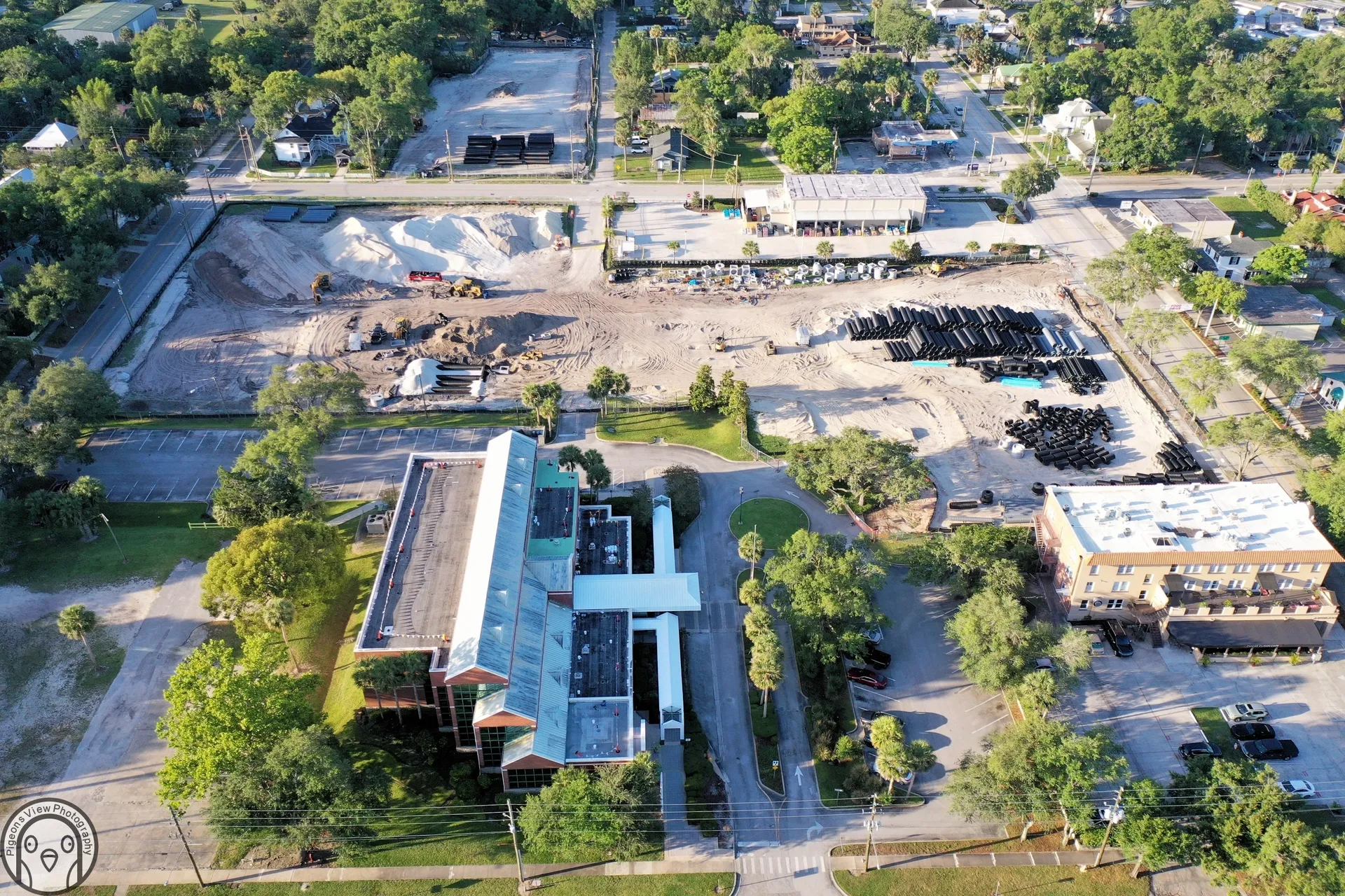 Development area surrounded by greenery
