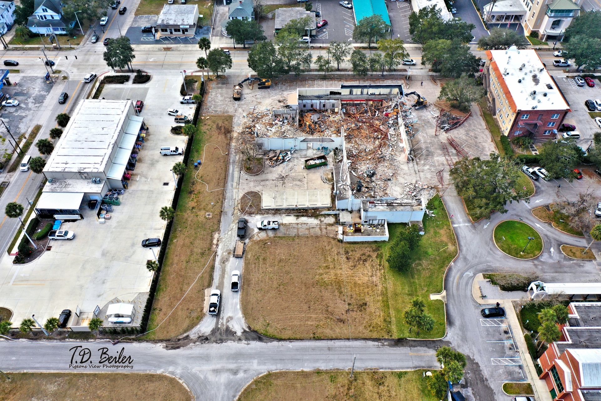 City block under demolition and construction