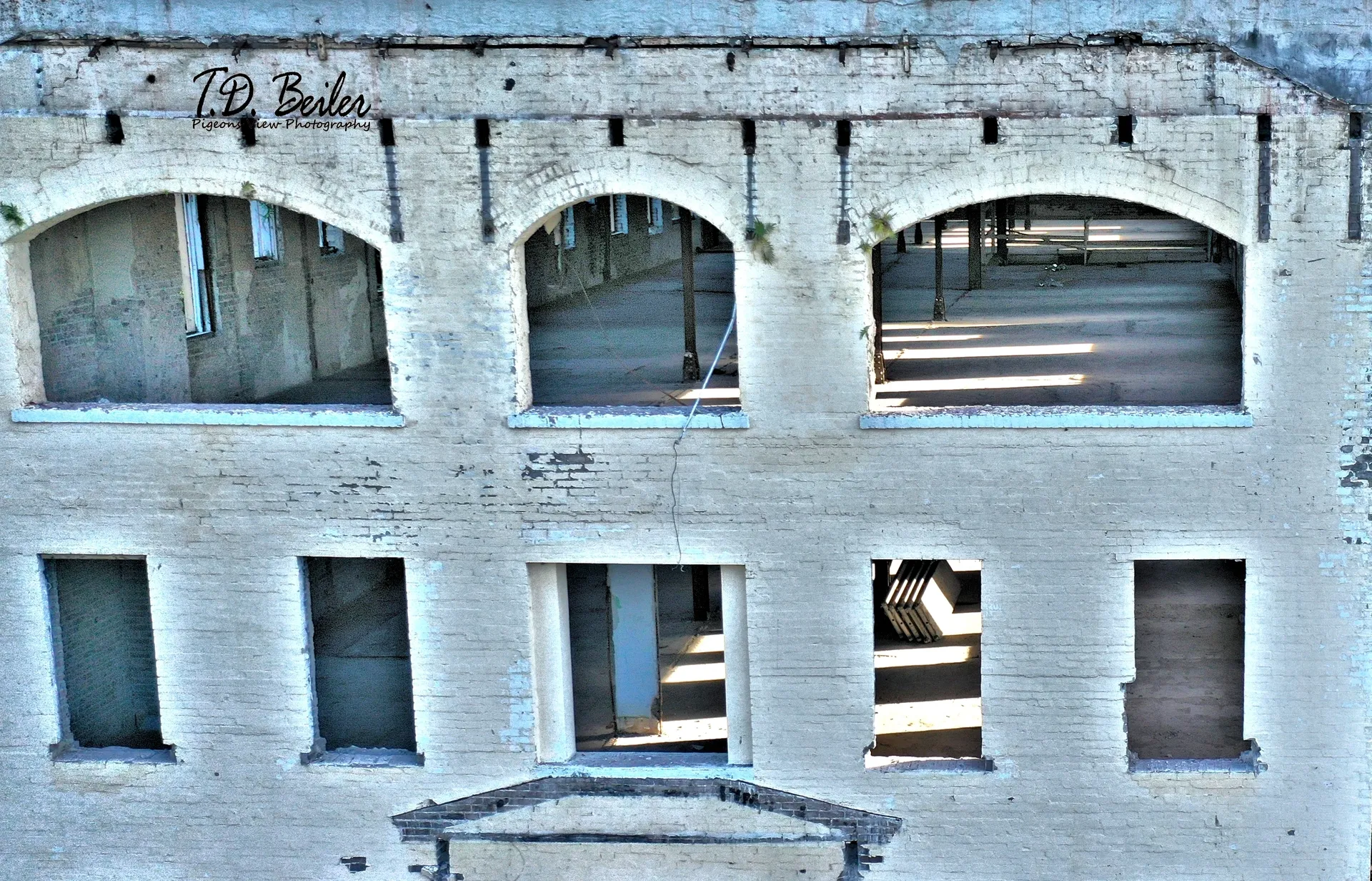 Weathered facade of an old industrial structure
