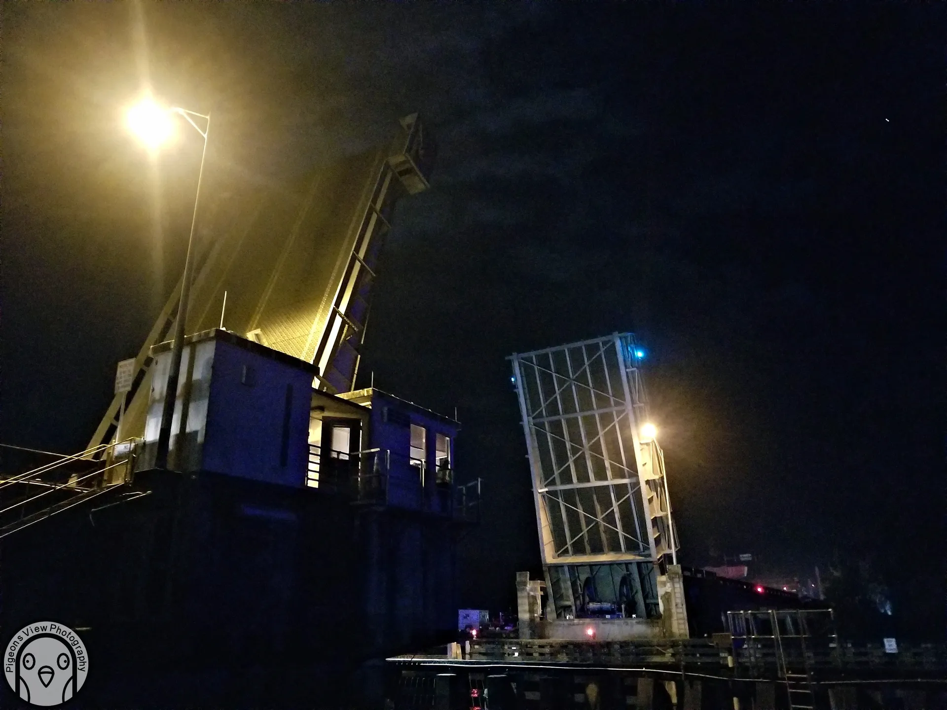 Drawbridge open at night