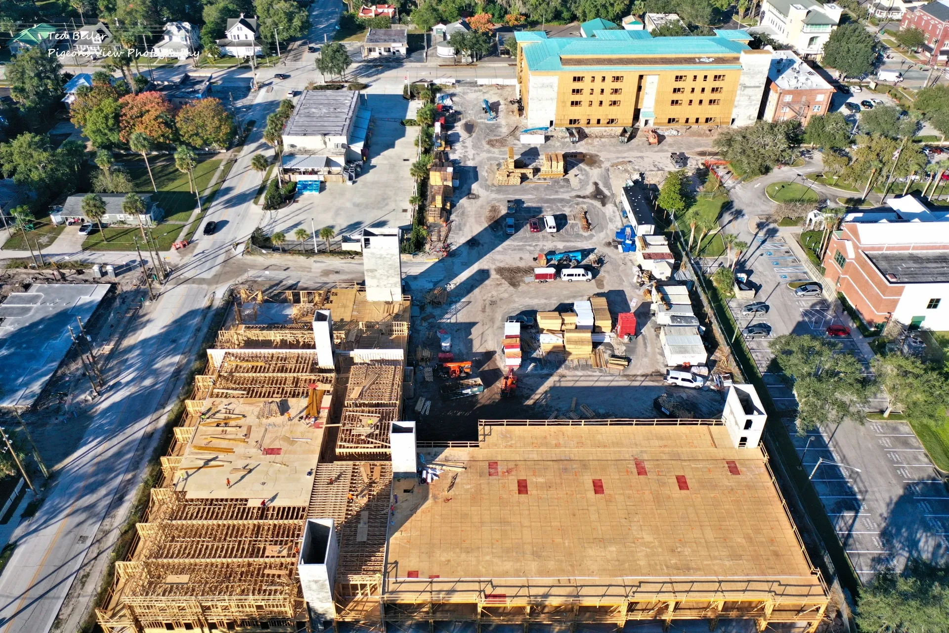 Construction site with wooden framework