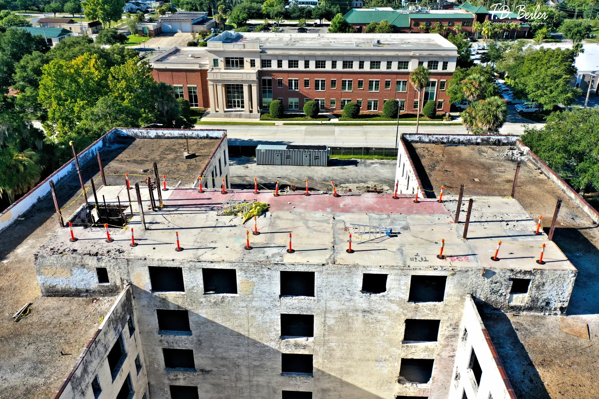 Aerial view of unfinished building roof