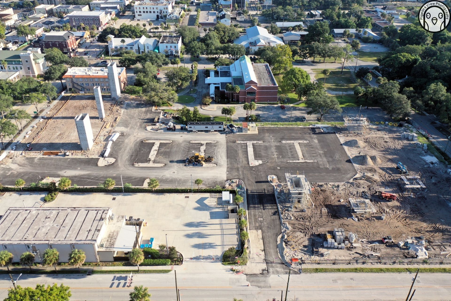 Cityscape showing building foundations and equipment