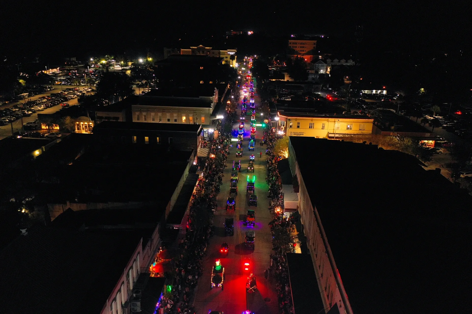 Night parade with colorful lights