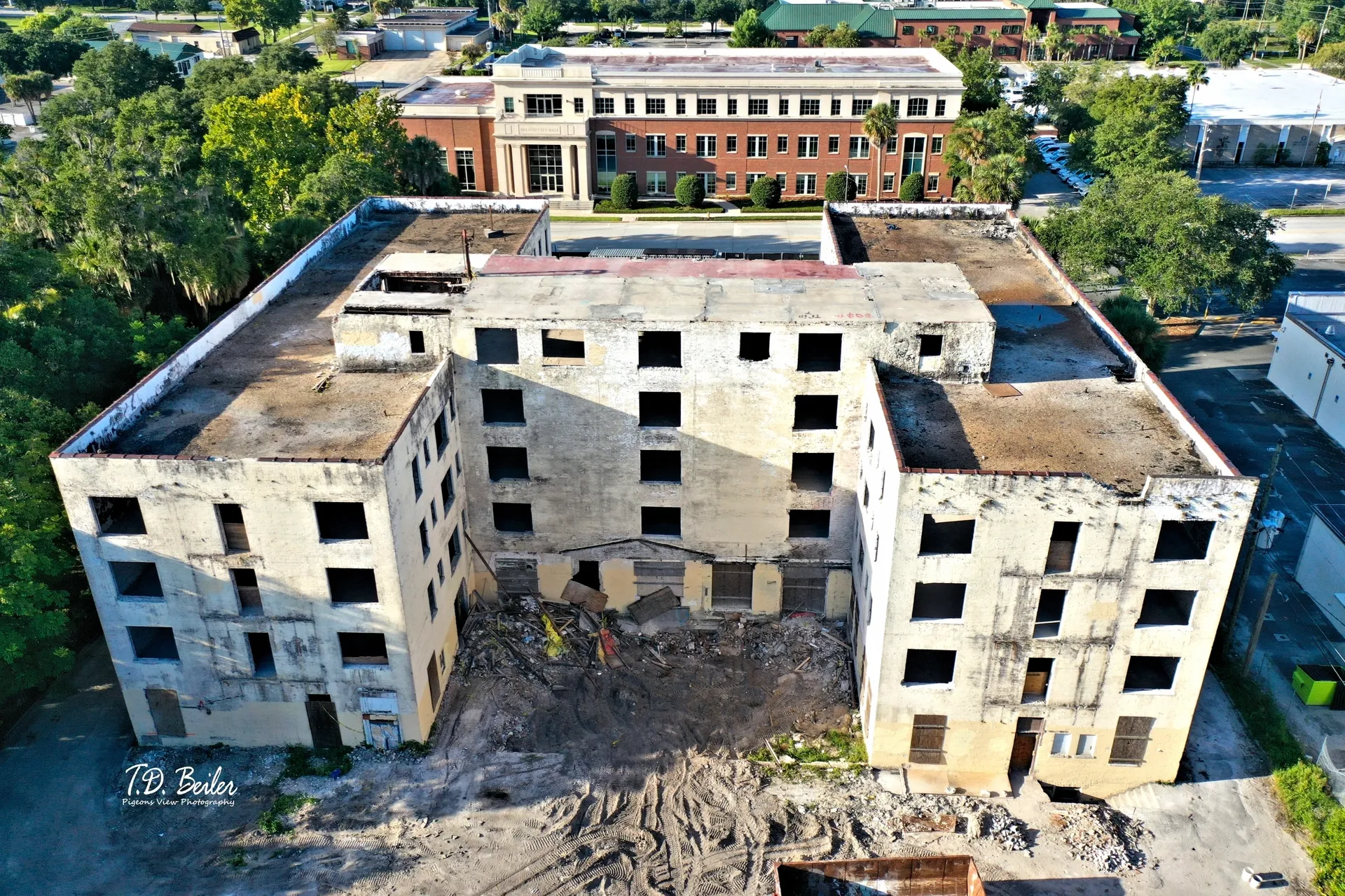Aerial view of deteriorating structure