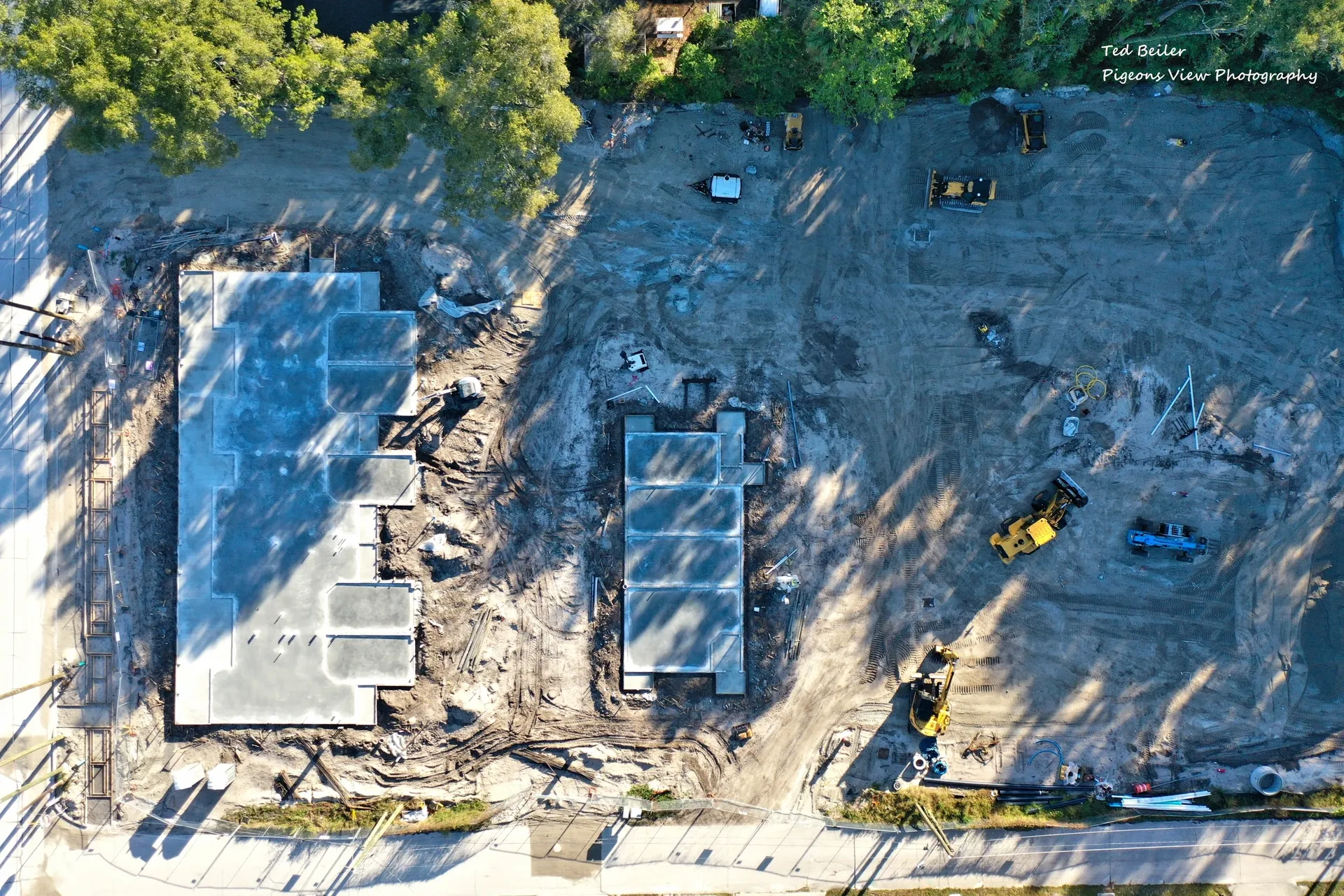 Aerial view of construction progress