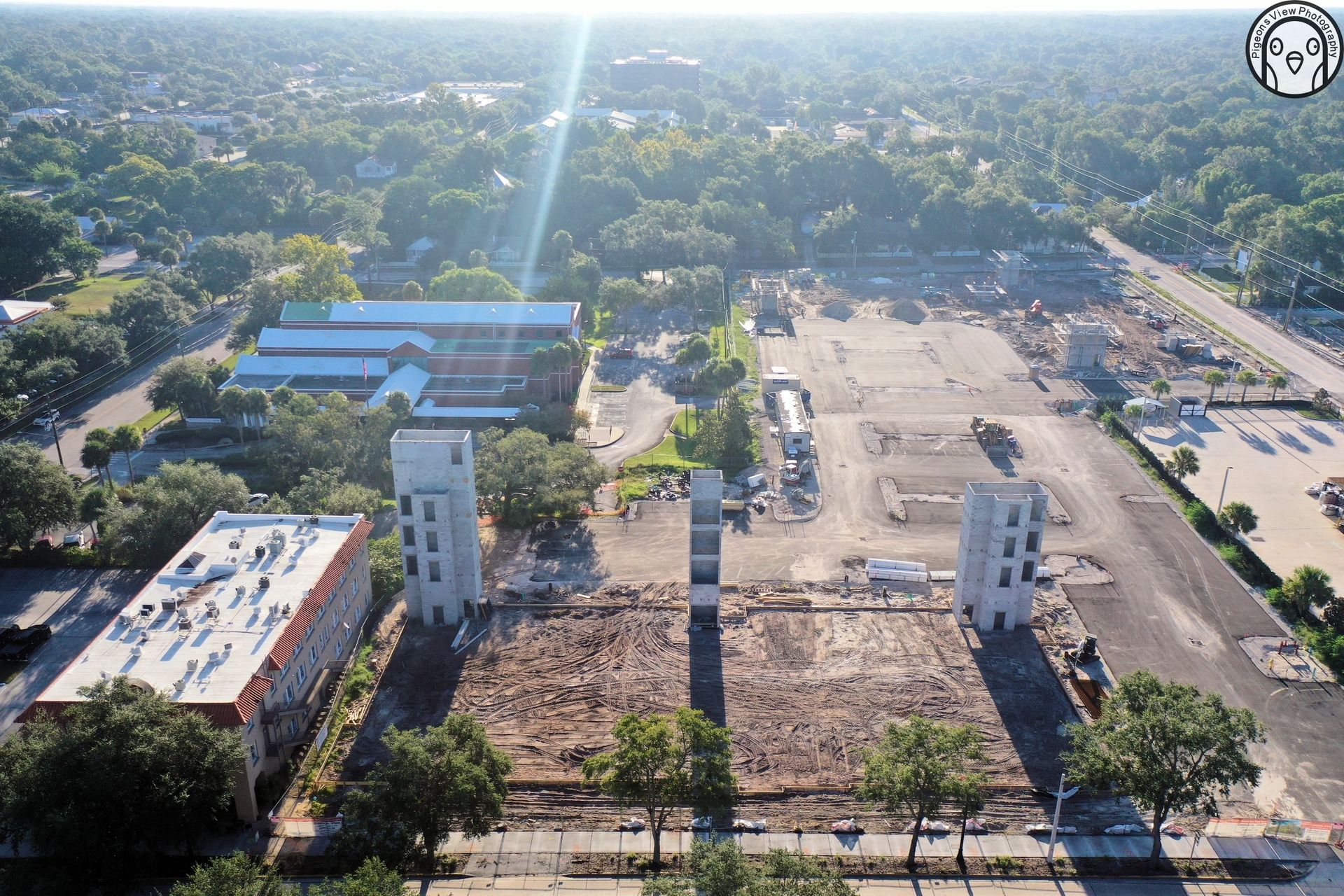Construction site with two tall structures
