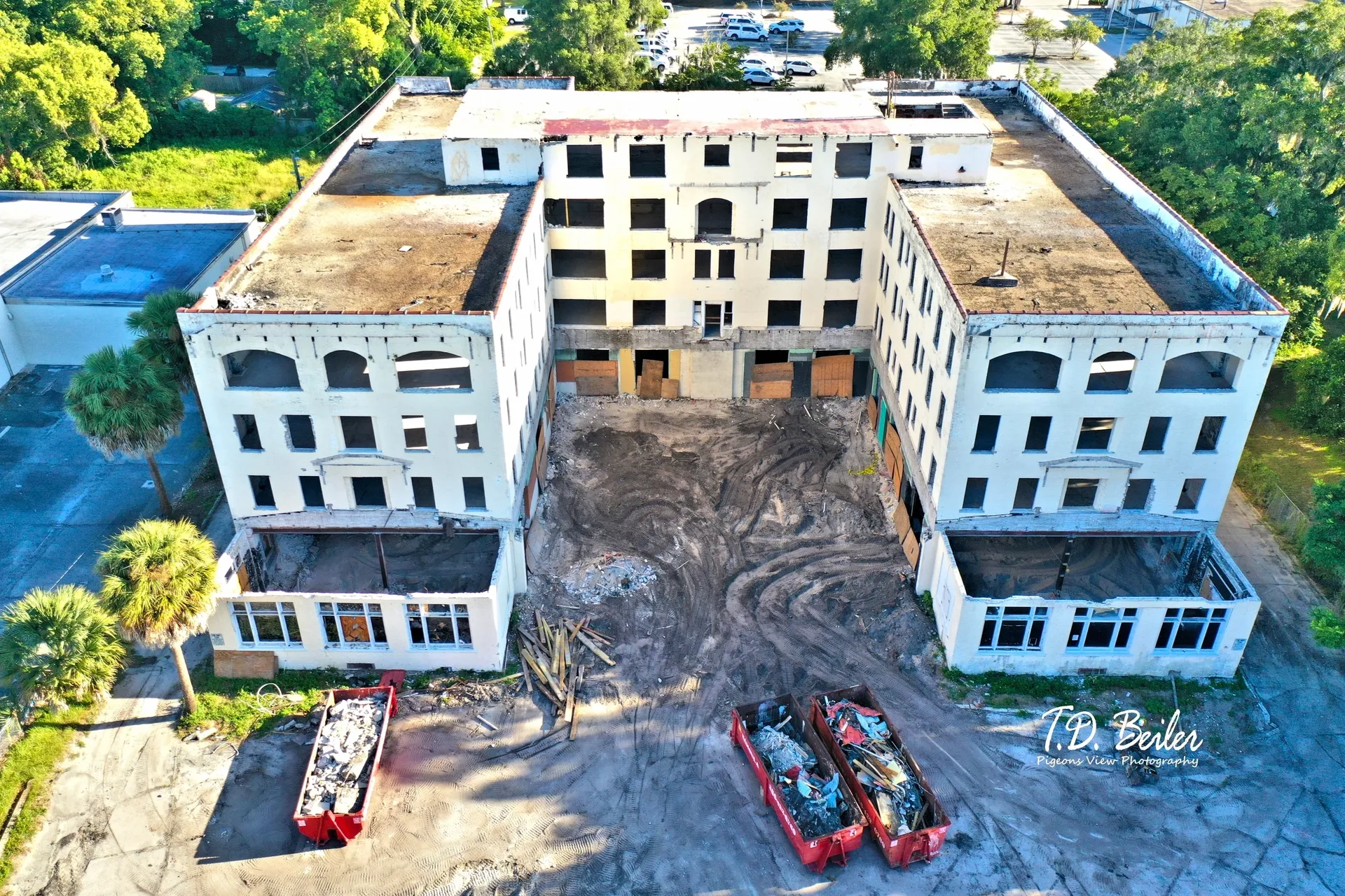 Old construction site surrounded by trees