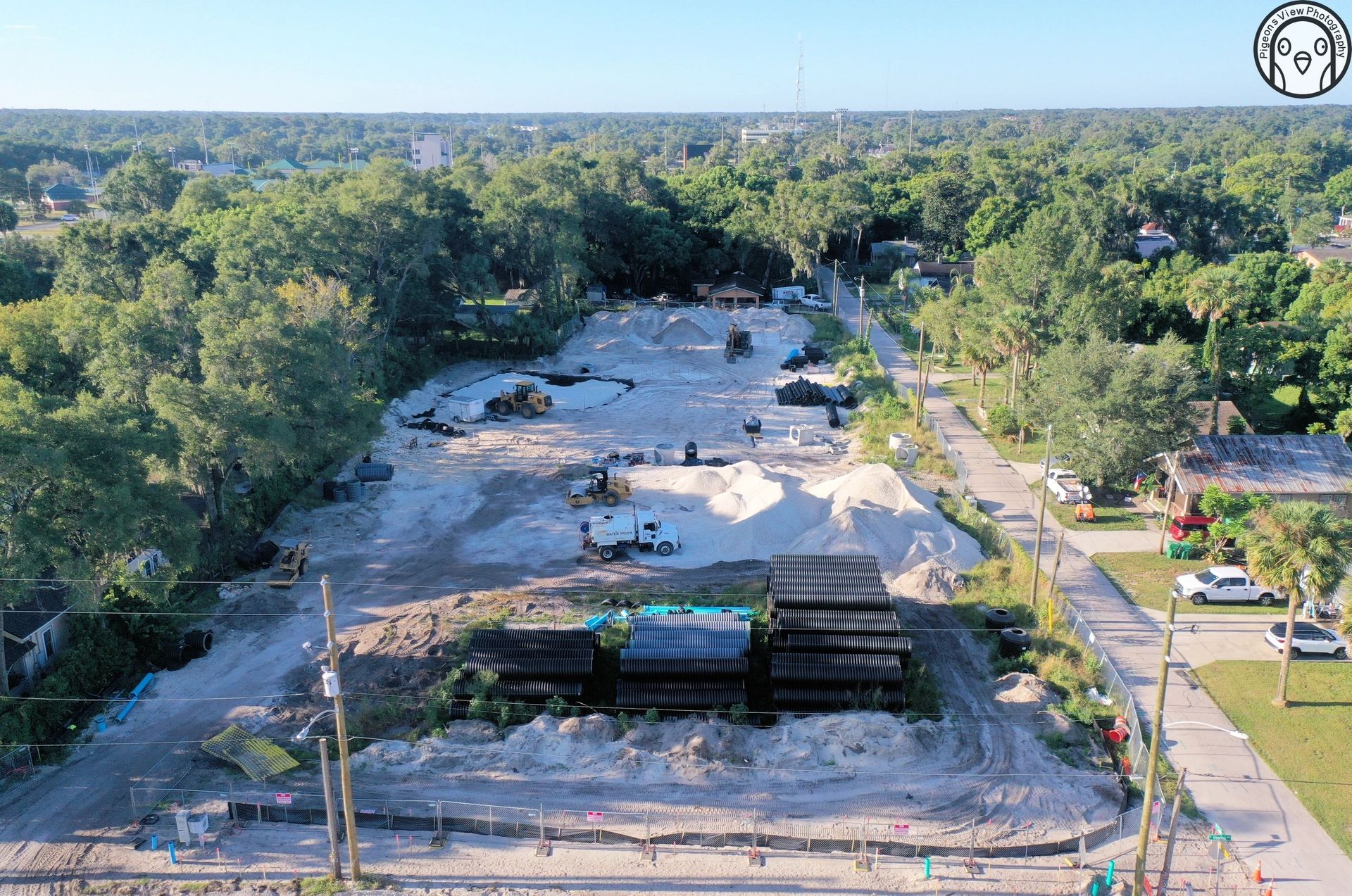Aerial view of construction area
