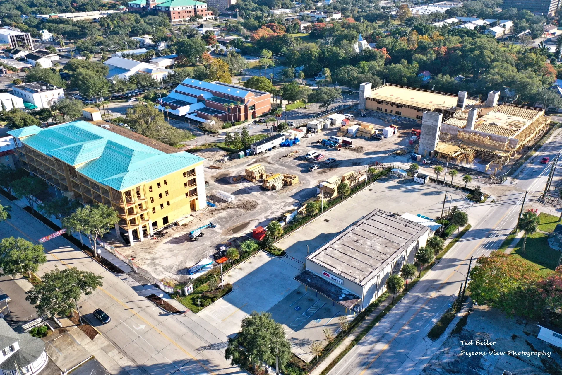 City area under construction with cranes
