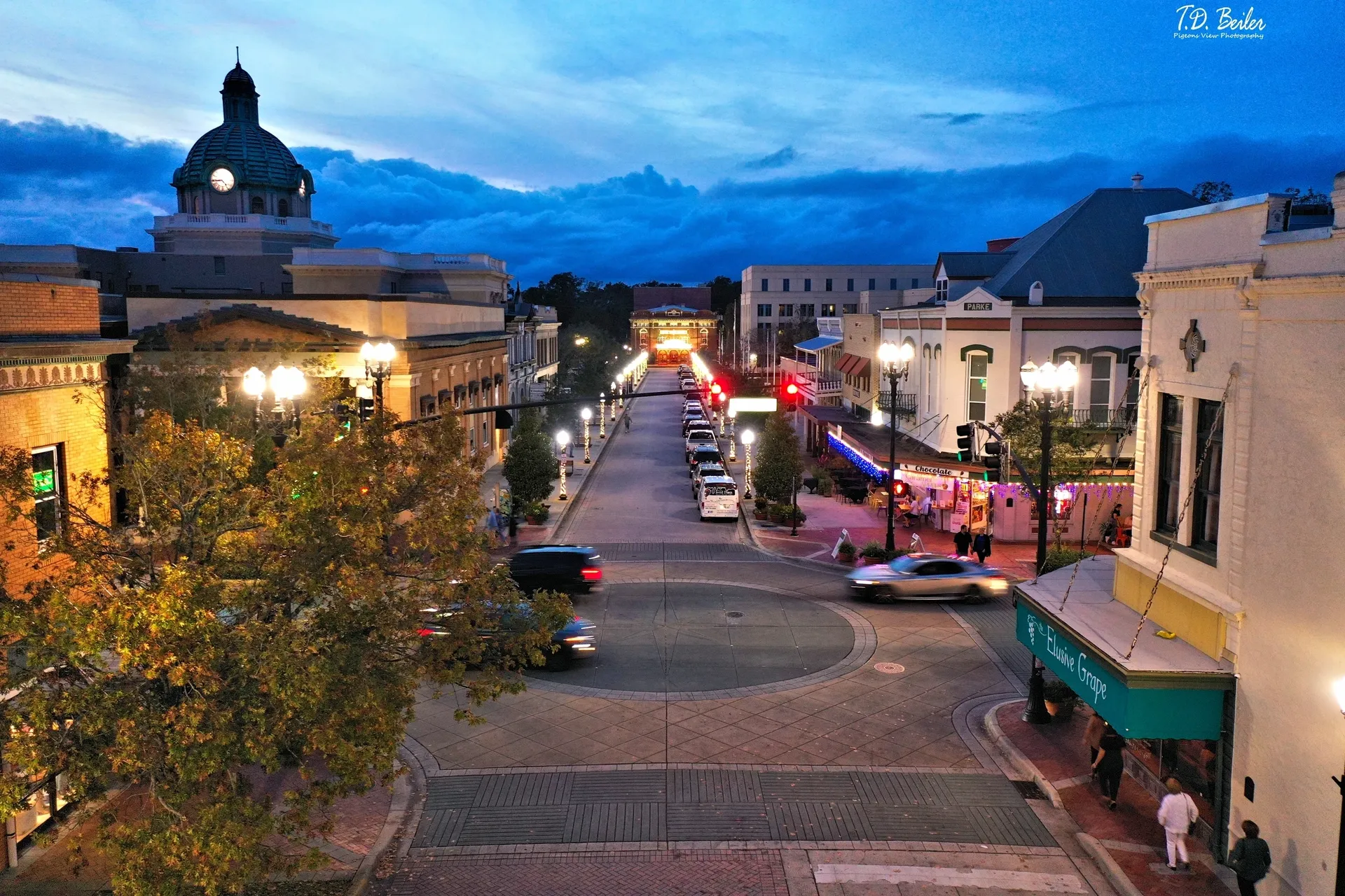 Downtown street view at dusk