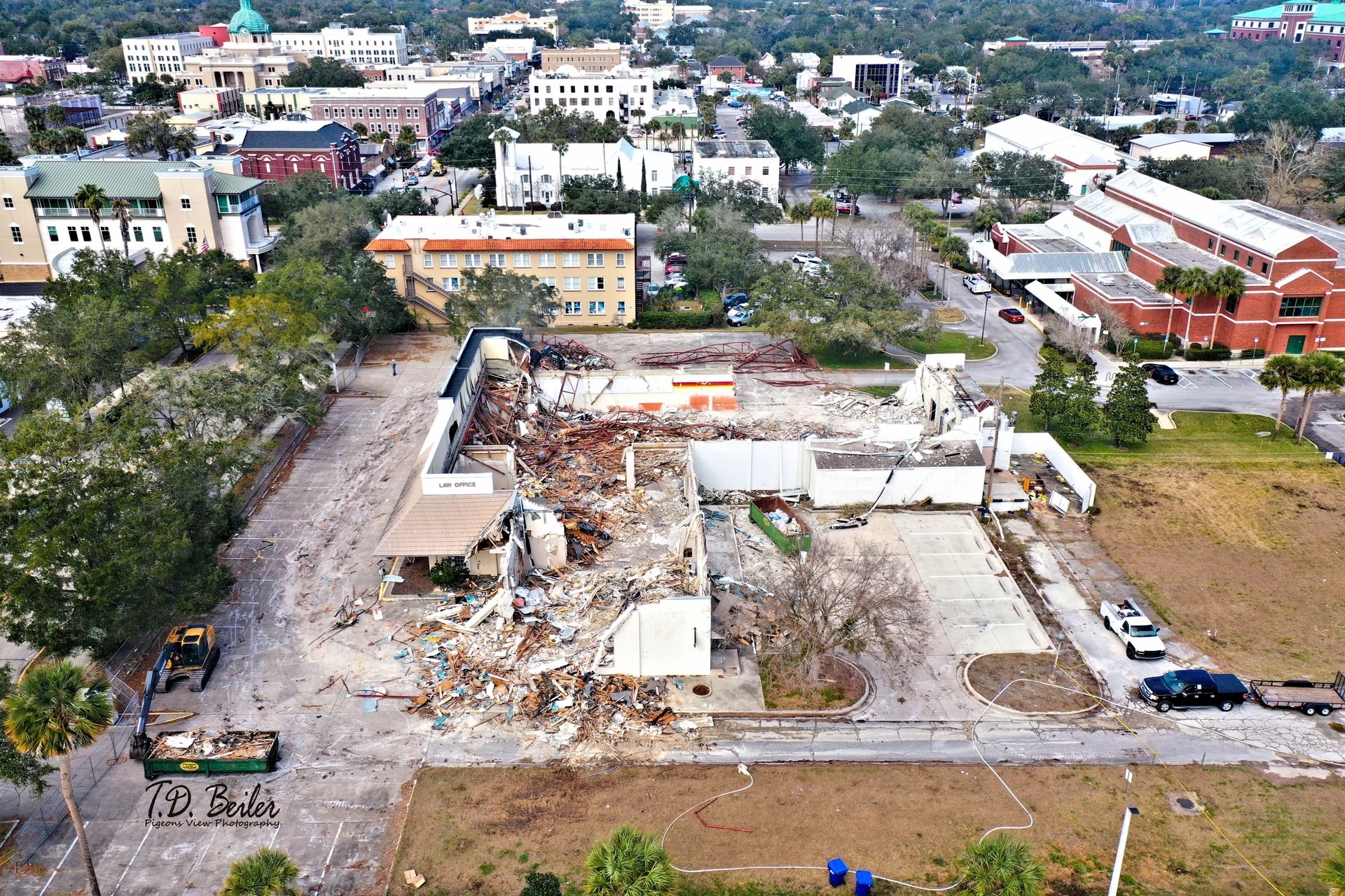 Building demolition site from above