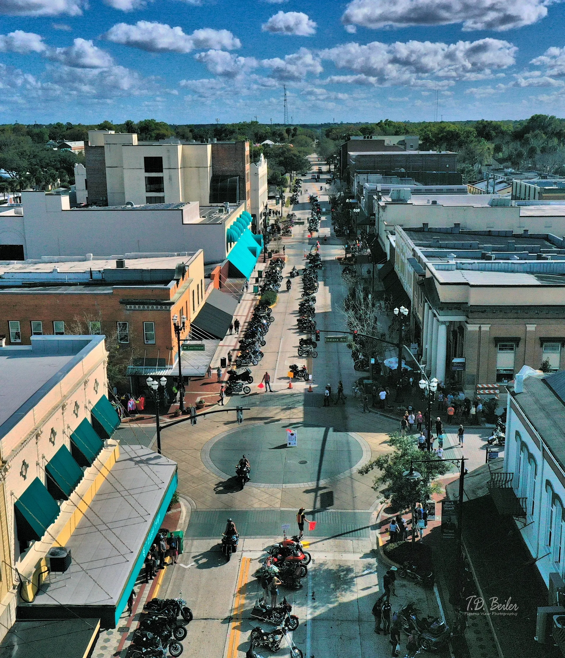 Aerial view of downtown street festival