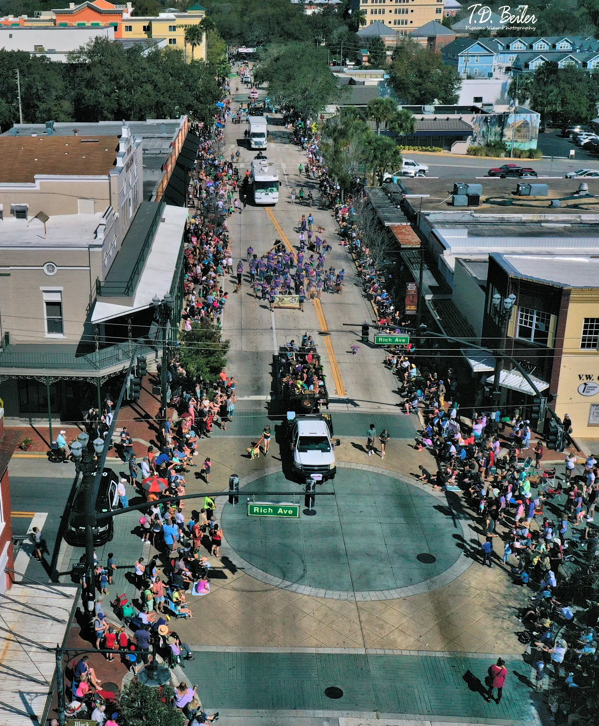 Lively parade scene with vibrant floats