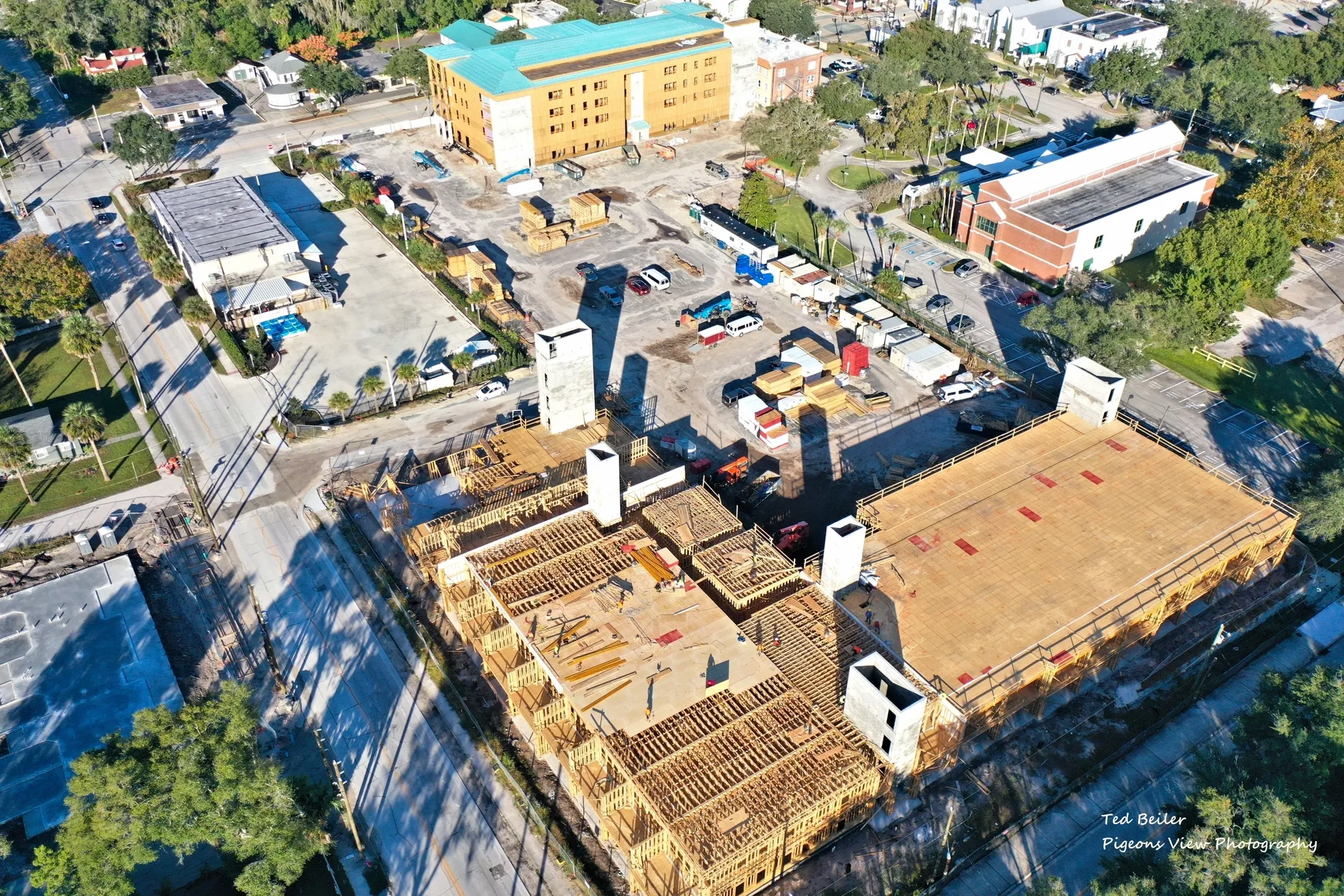 Aerial view of building construction site