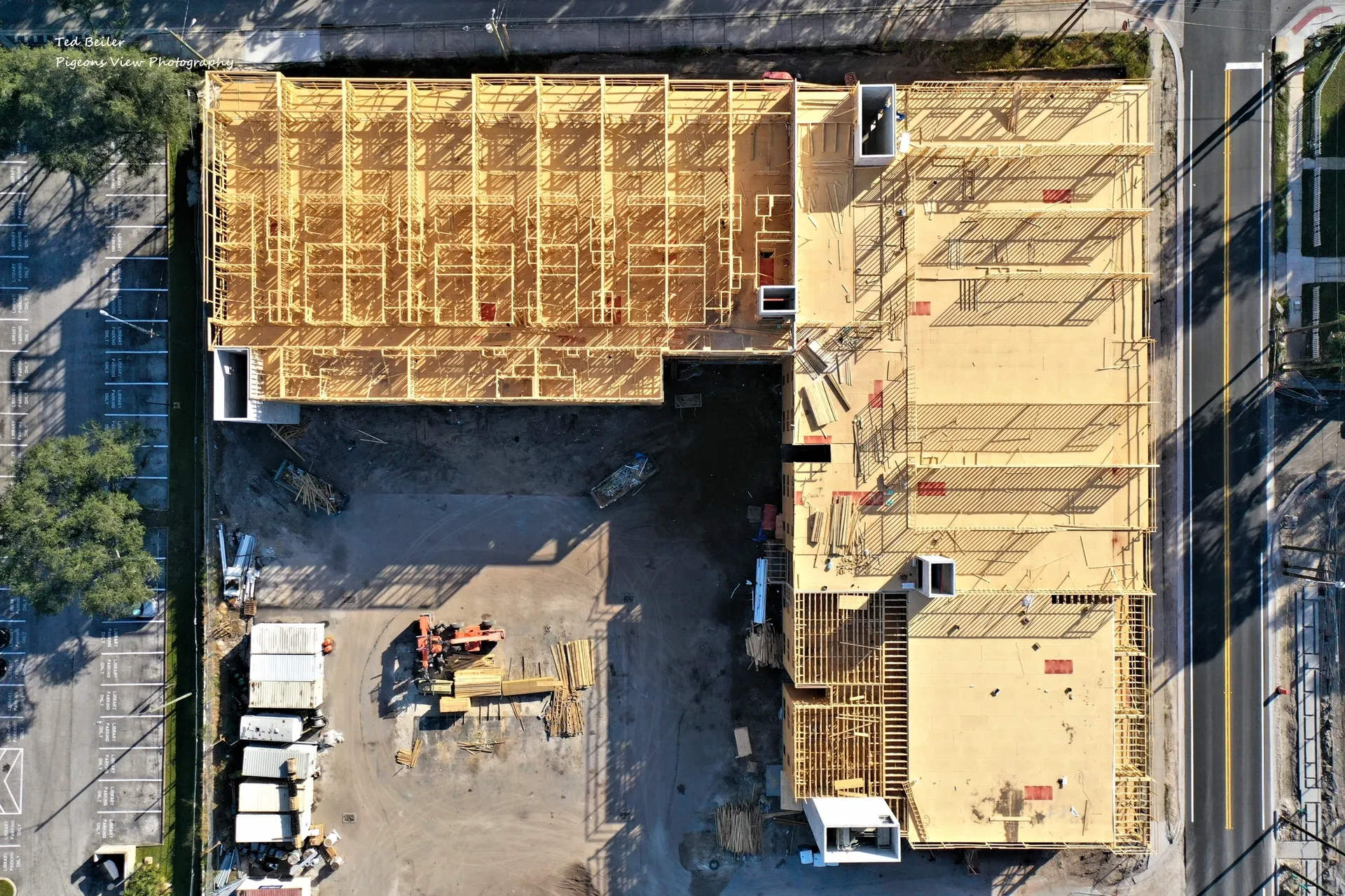 Construction site with wooden framework