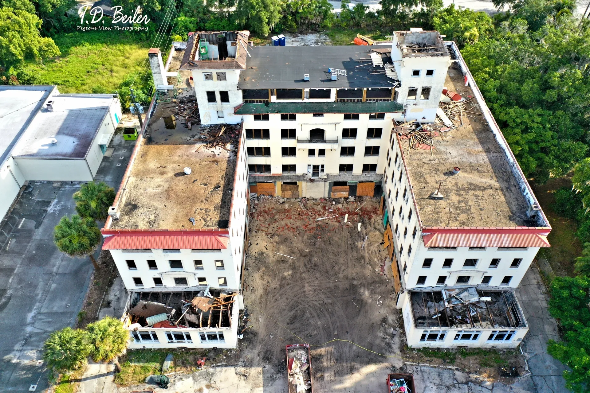 Abandoned building with damaged roof