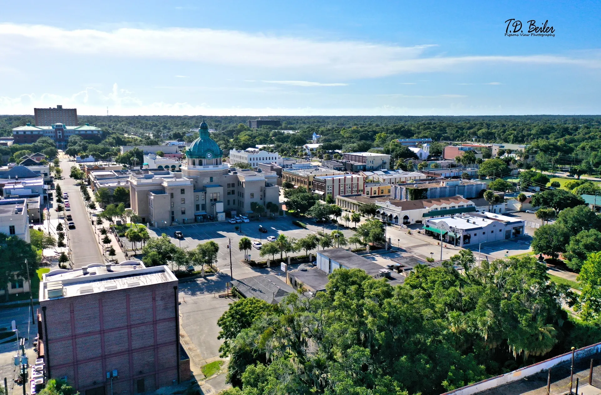 Green-domed building in urban landscape