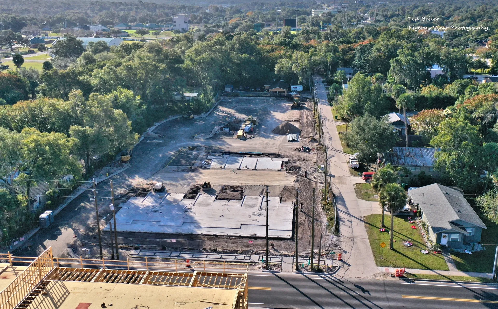 Construction site with foundation work