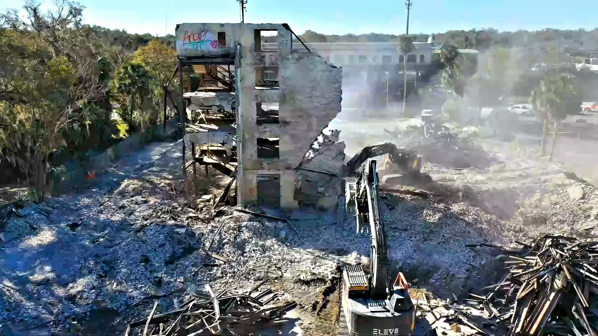 Dusty construction site with rubble