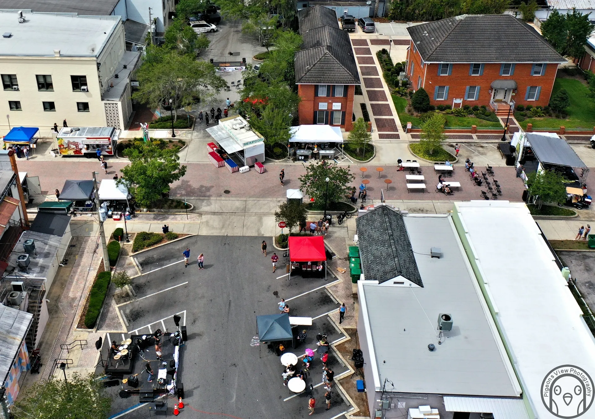 Aerial view of street market setup