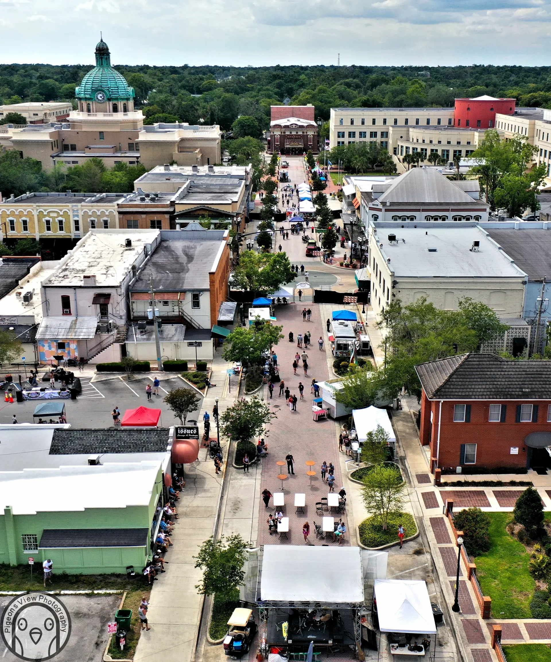 Aerial view of a bustling city street