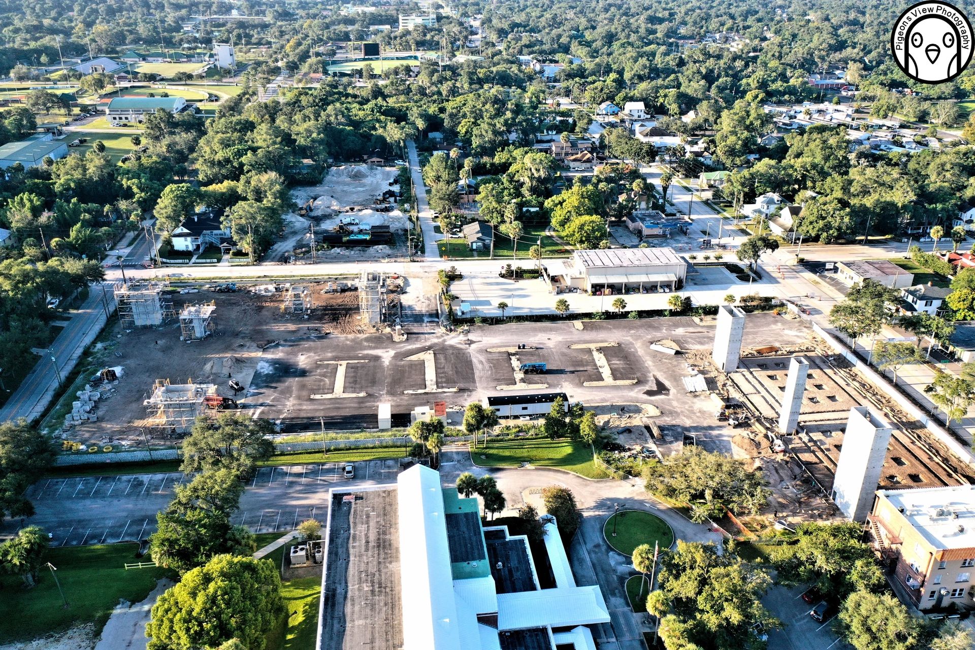 Urban development surrounded by greenery