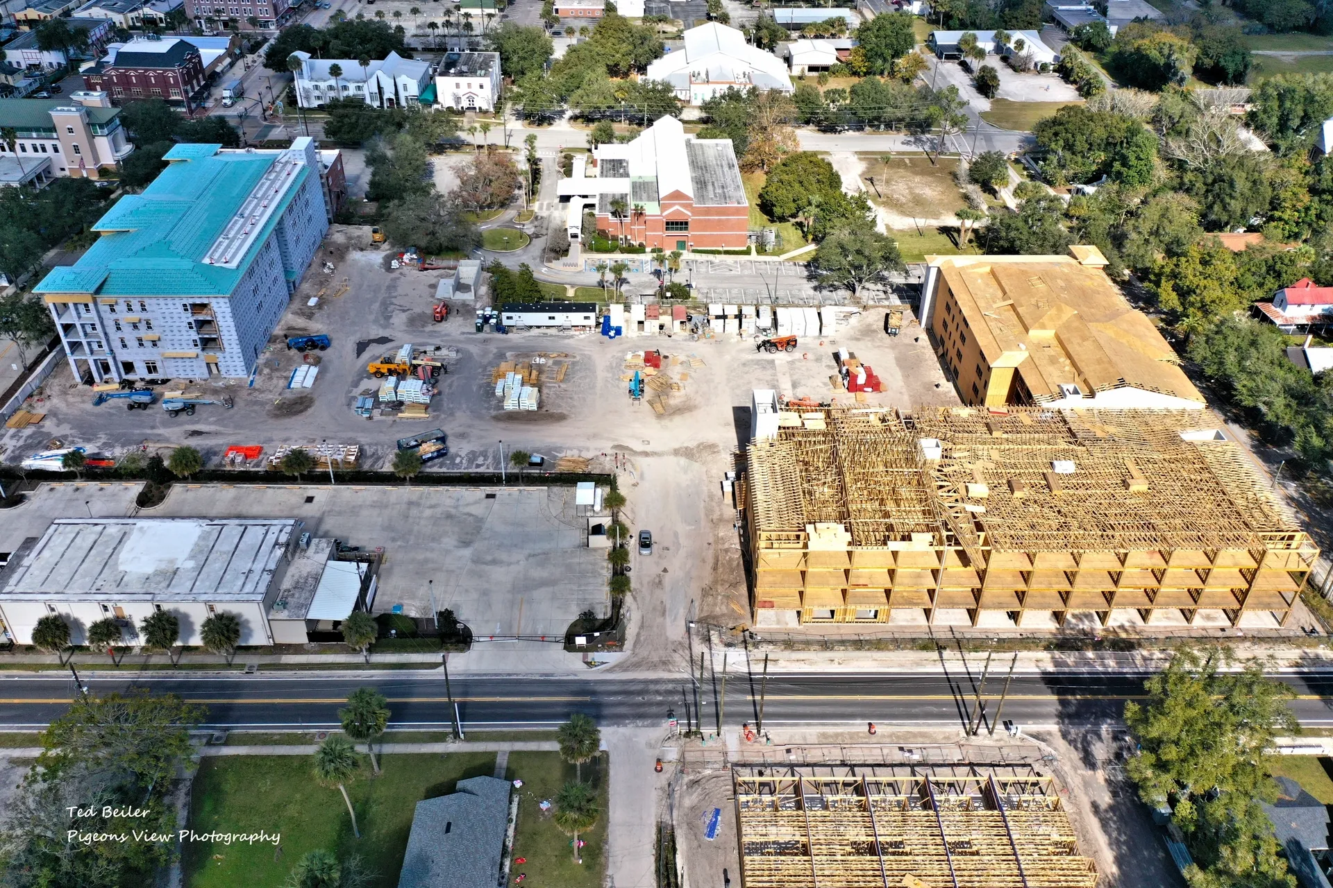 Aerial view of construction site