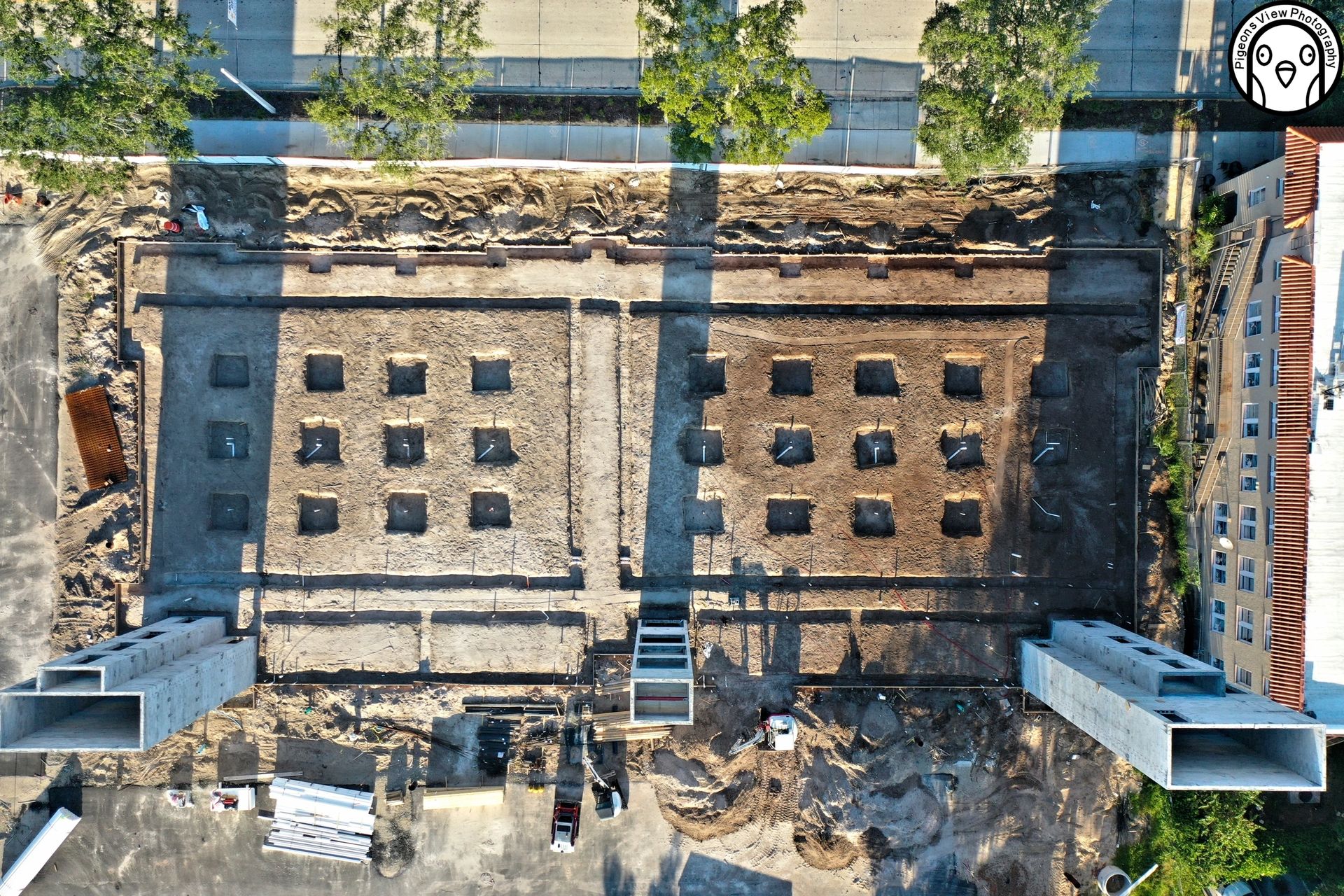 Construction site with grid layout aerial view