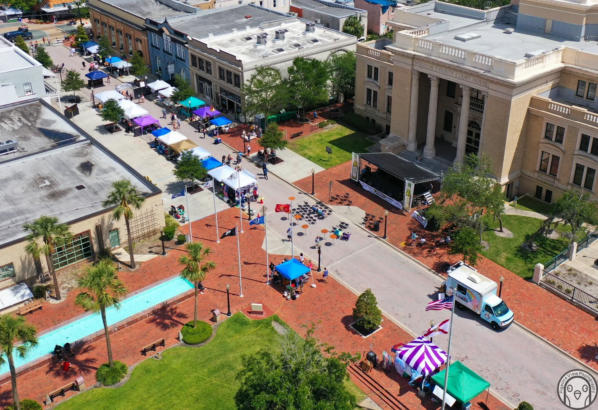 Outdoor market with colorful tents