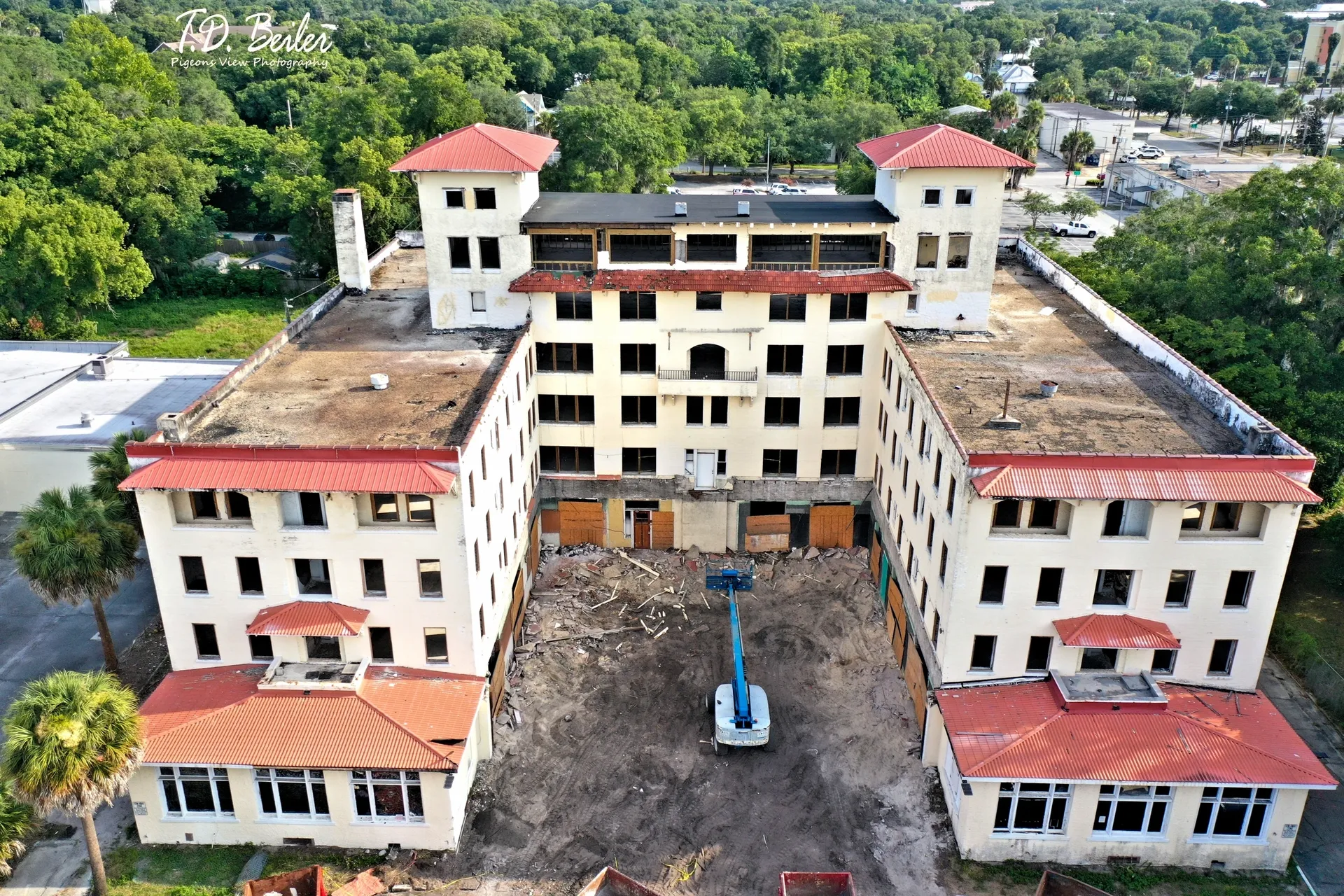 Large building surrounded by trees
