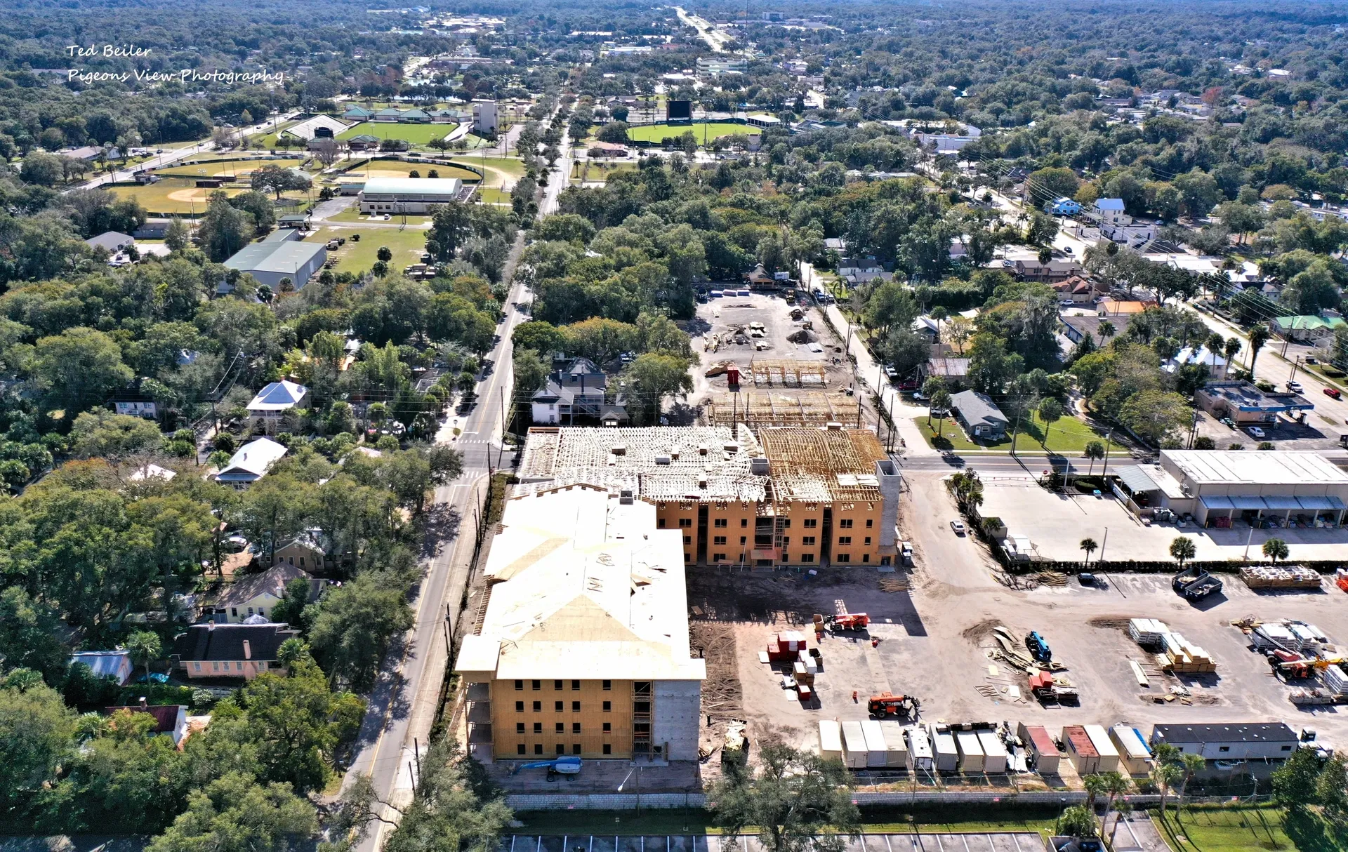 Aerial view of urban construction site