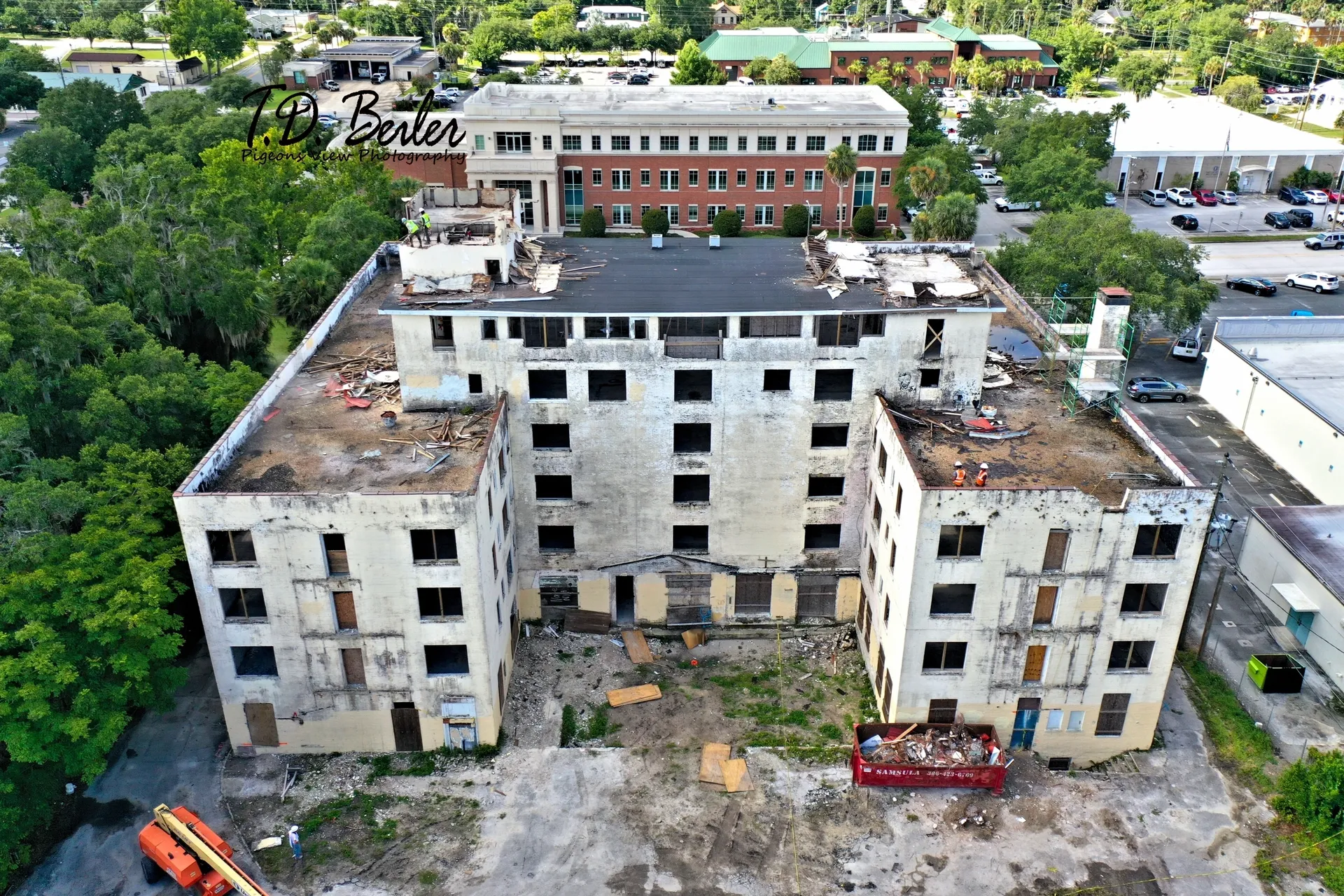 Old, neglected building complex from above