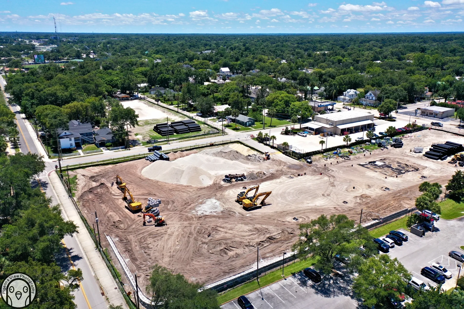 Aerial view of construction progress