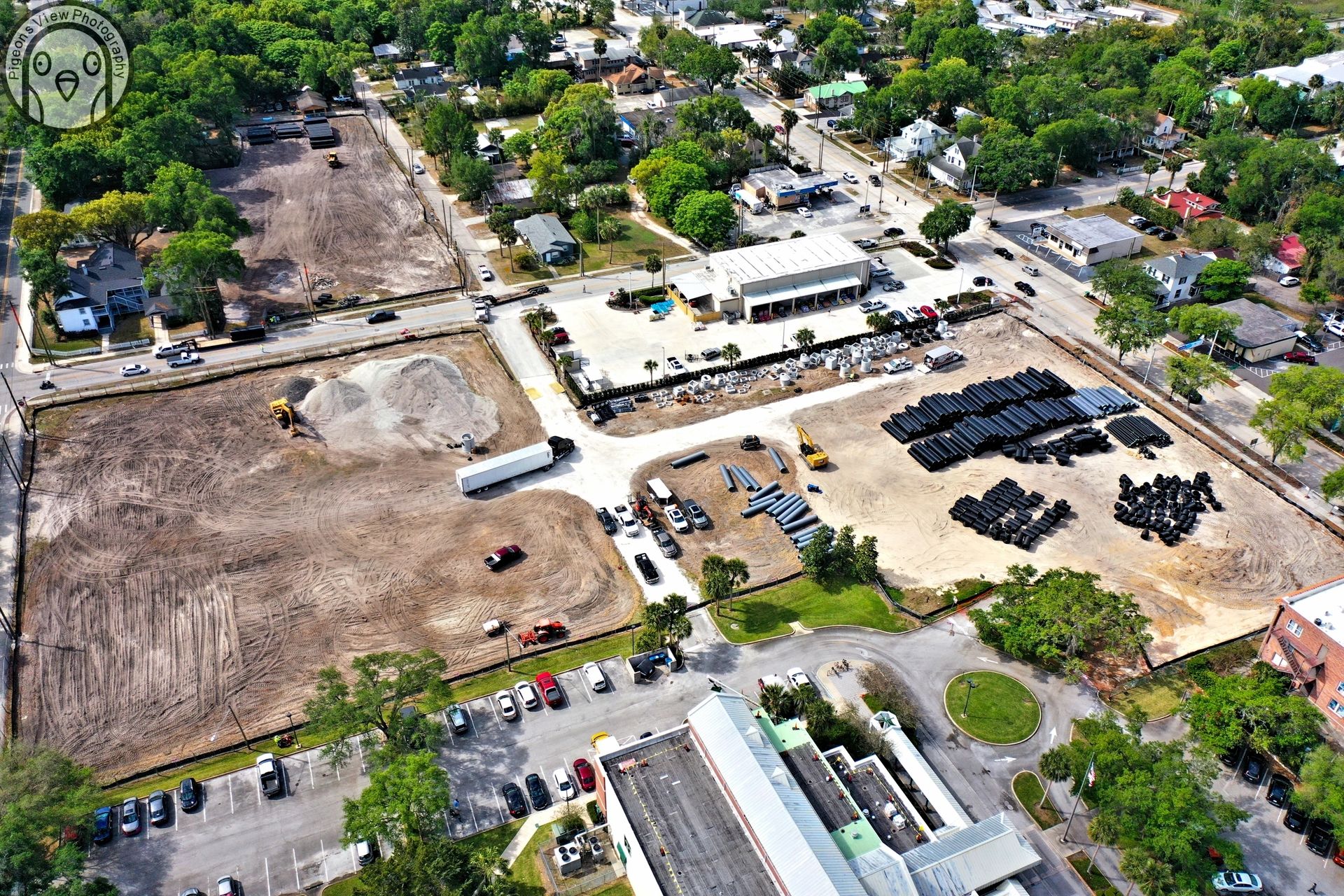 Aerial view of an urban construction area