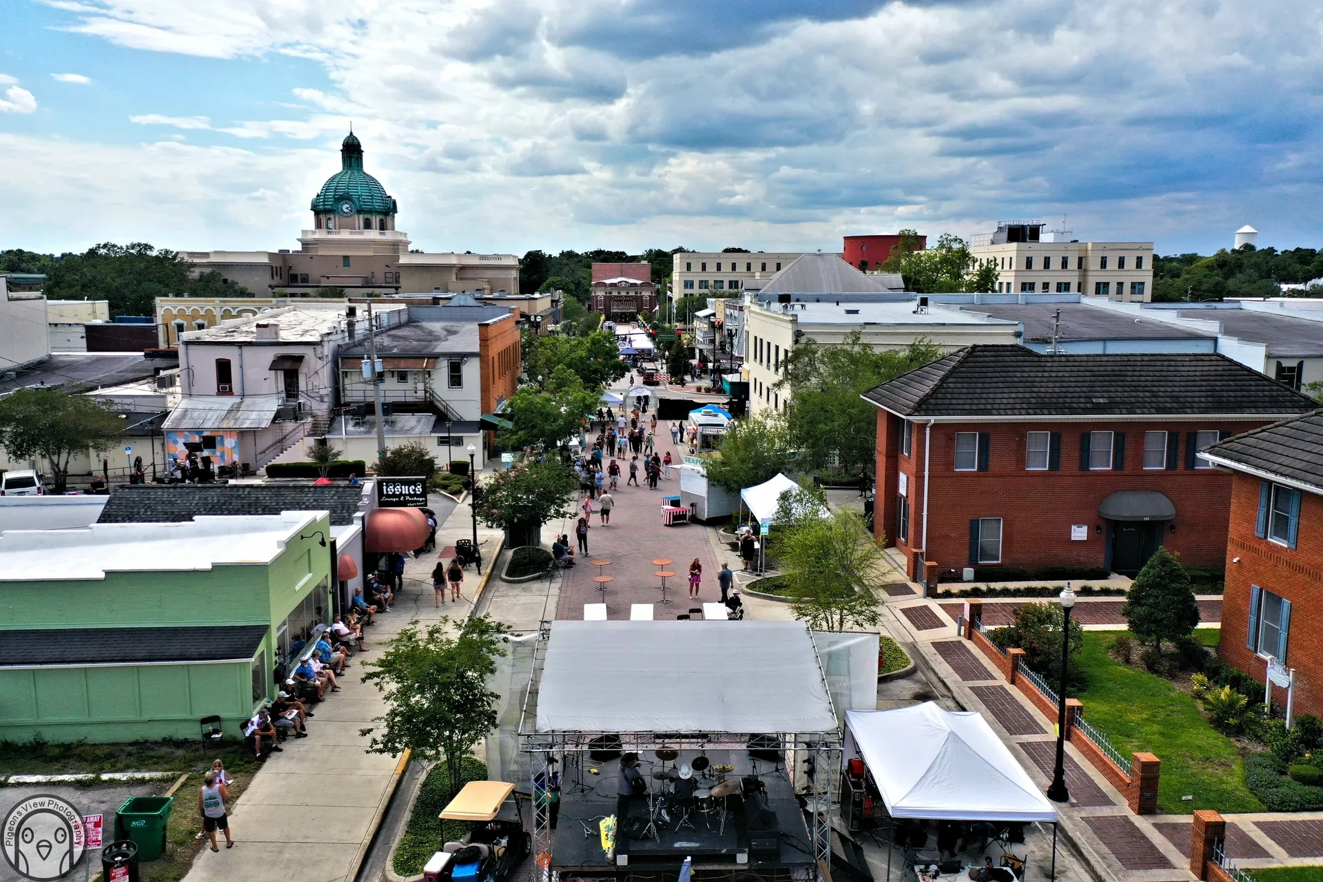 Street festival with tents and people