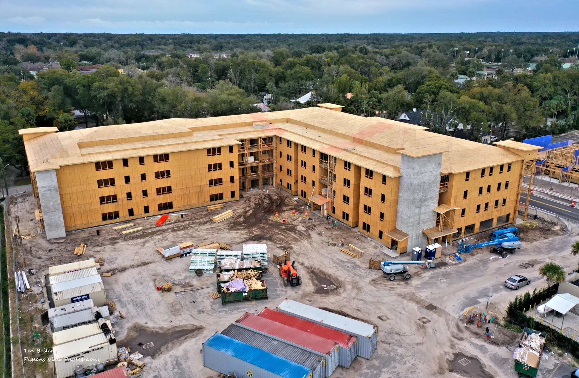 Aerial view of building construction