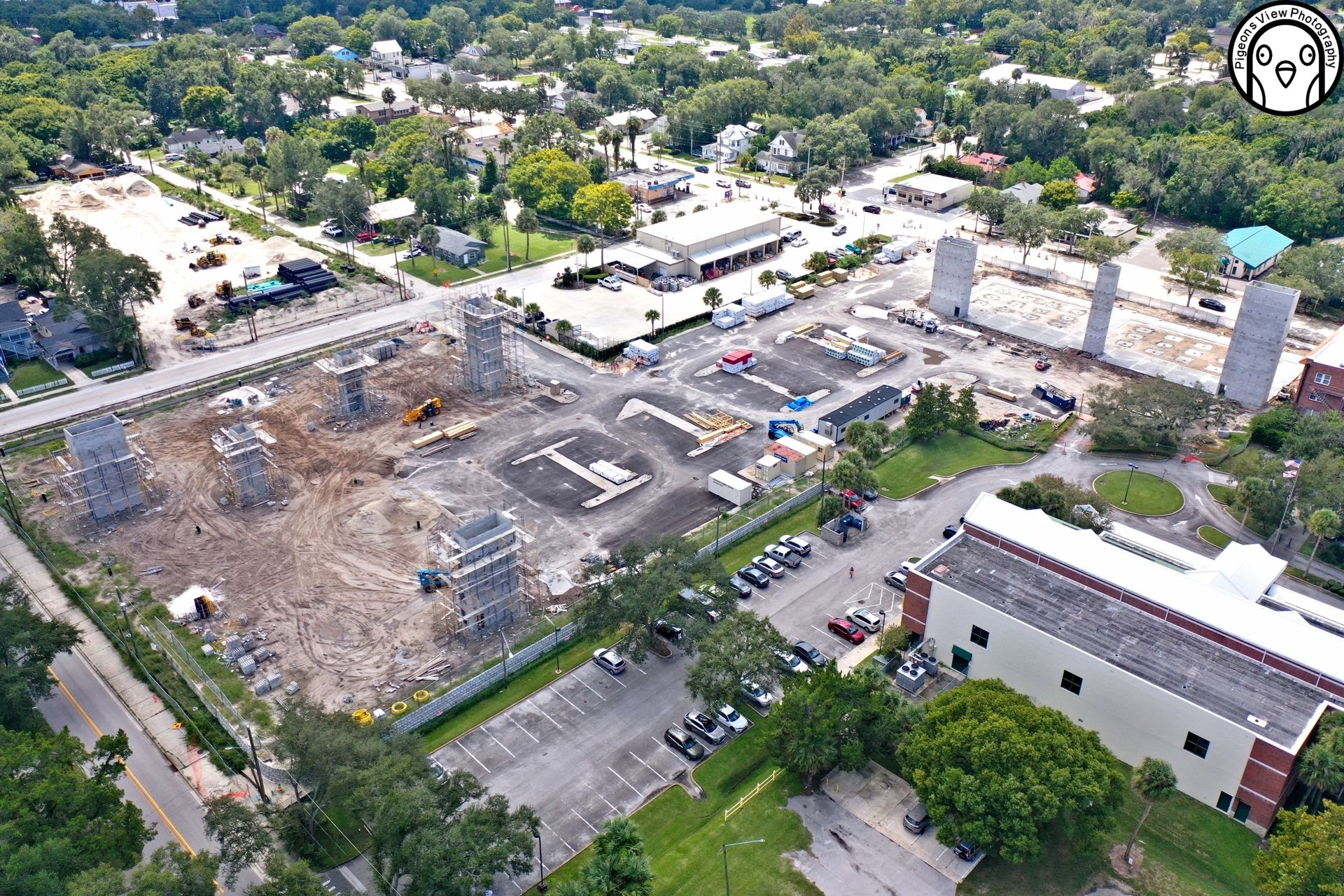 Construction site with foundational structures