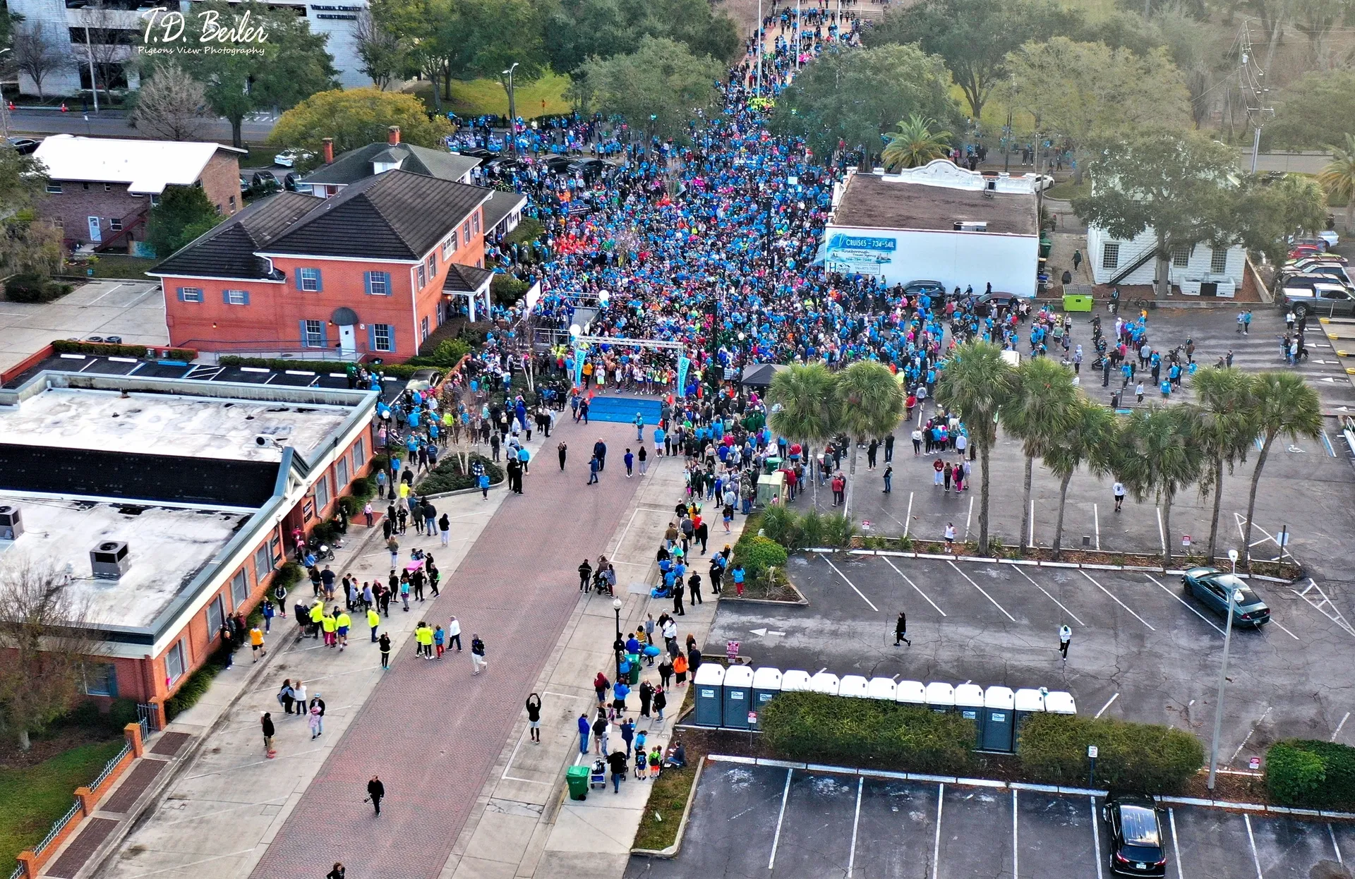 Aerial view of a busy gathering