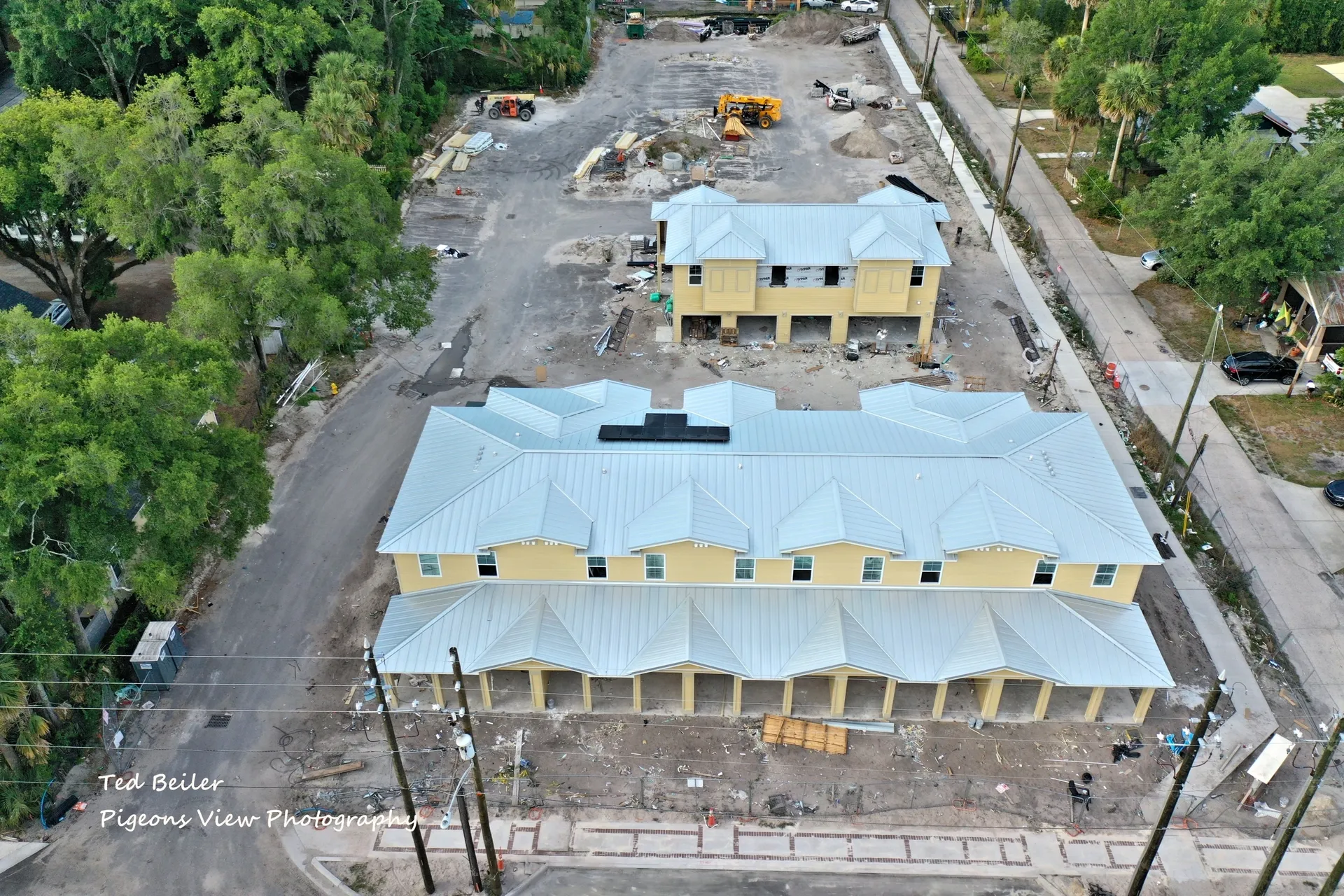 Aerial view of building construction site