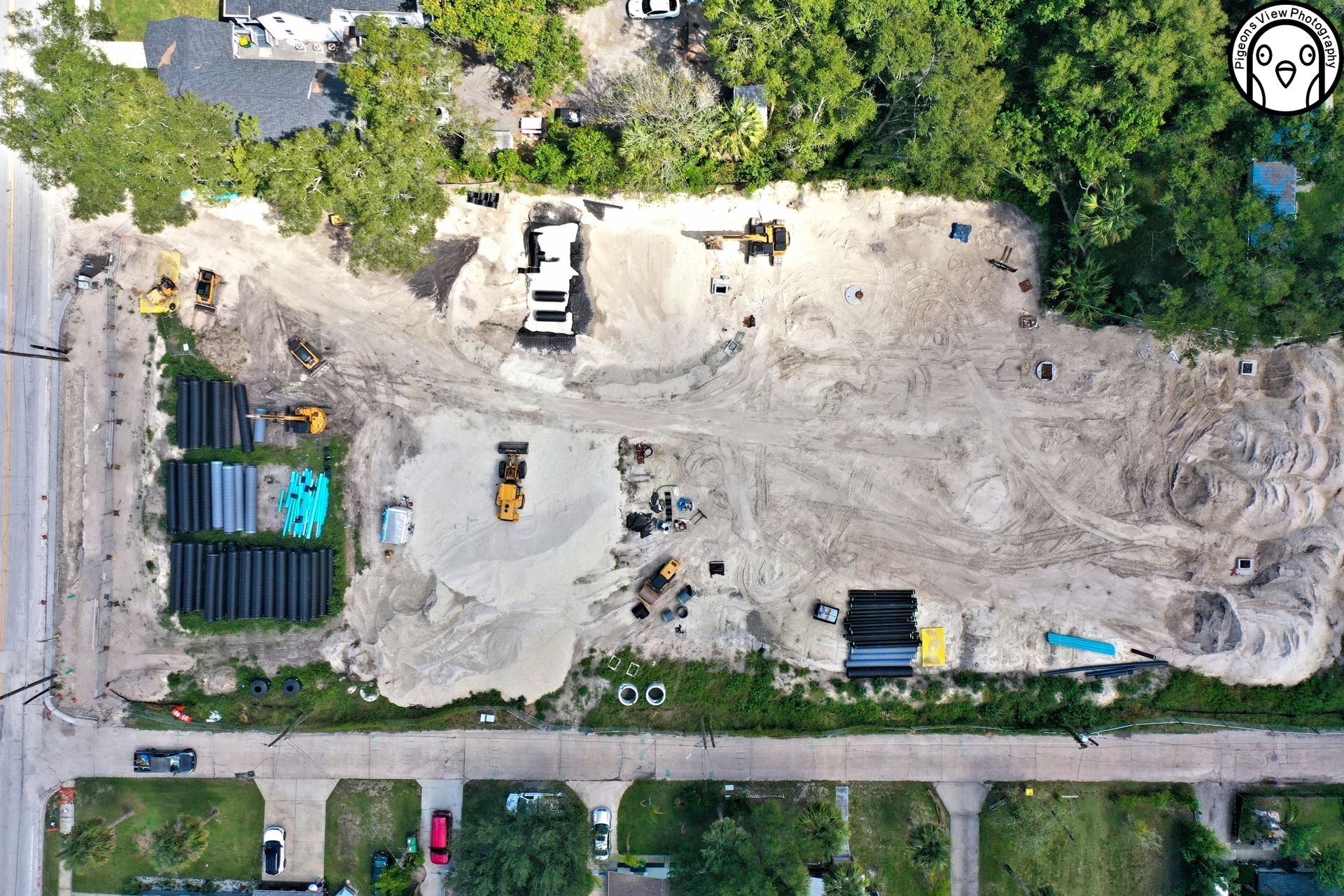 Aerial view of sandy construction area