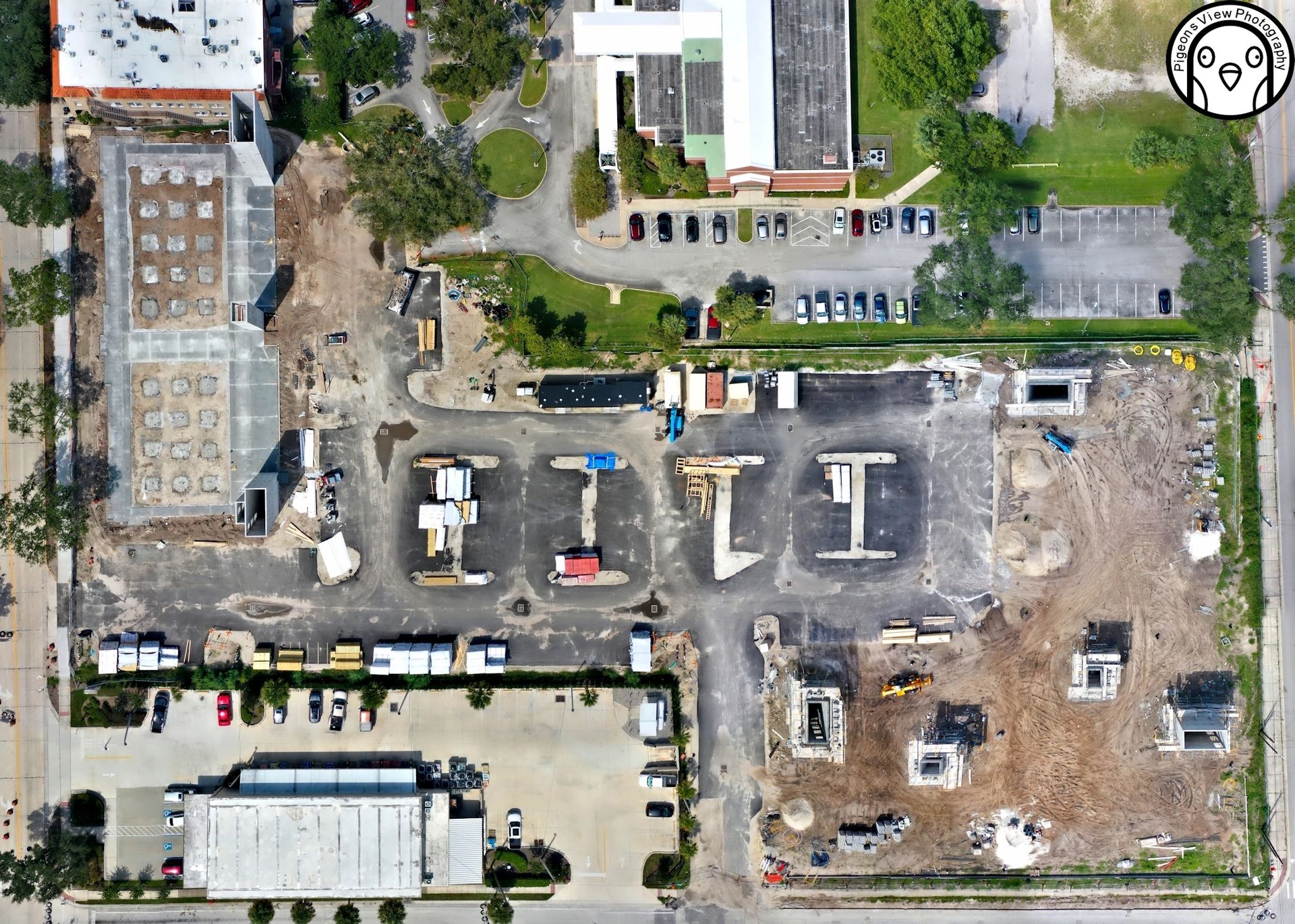 Aerial view of construction site layout