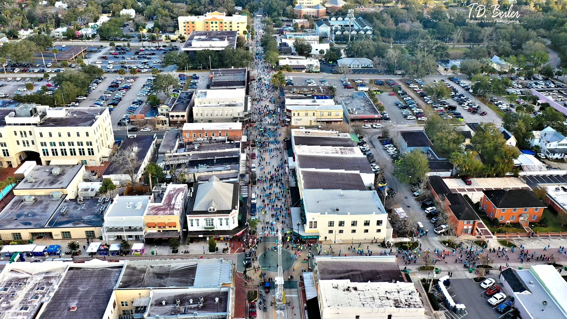Busy street in small town celebration