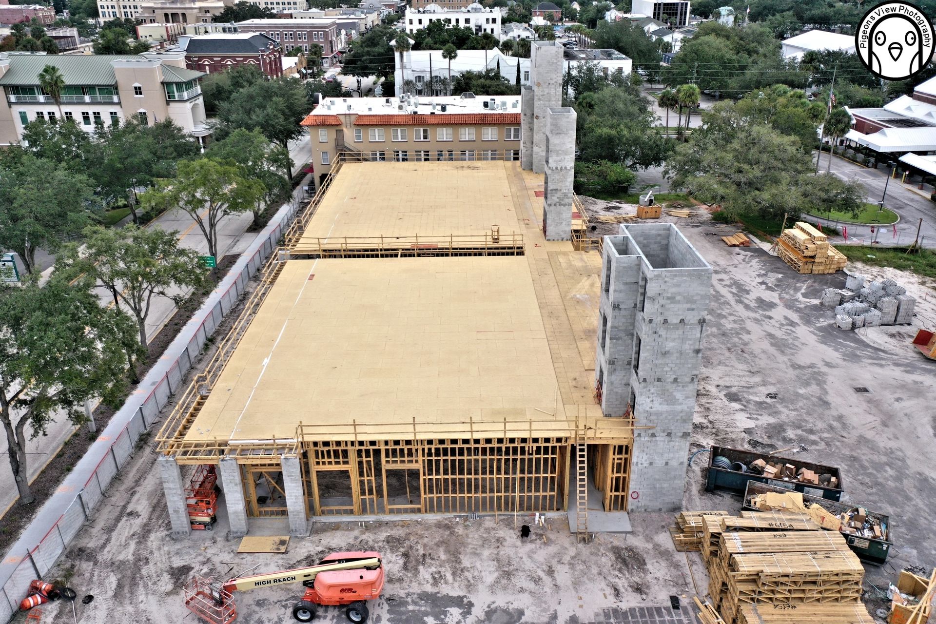 Construction site with building framework
