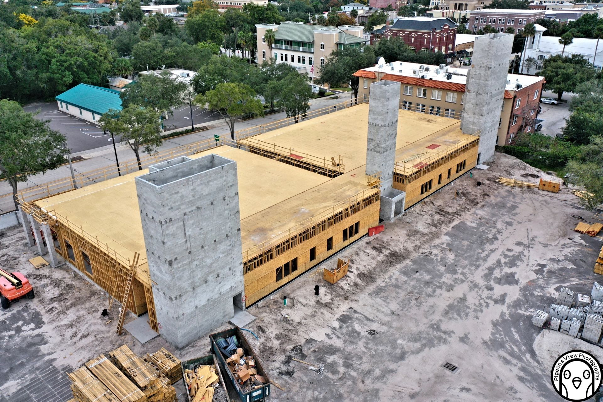 Urban construction project with wooden framework