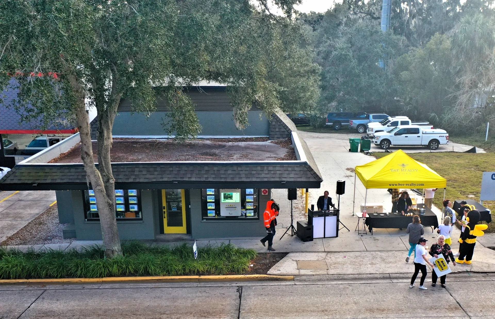 Small building with yellow tent outside