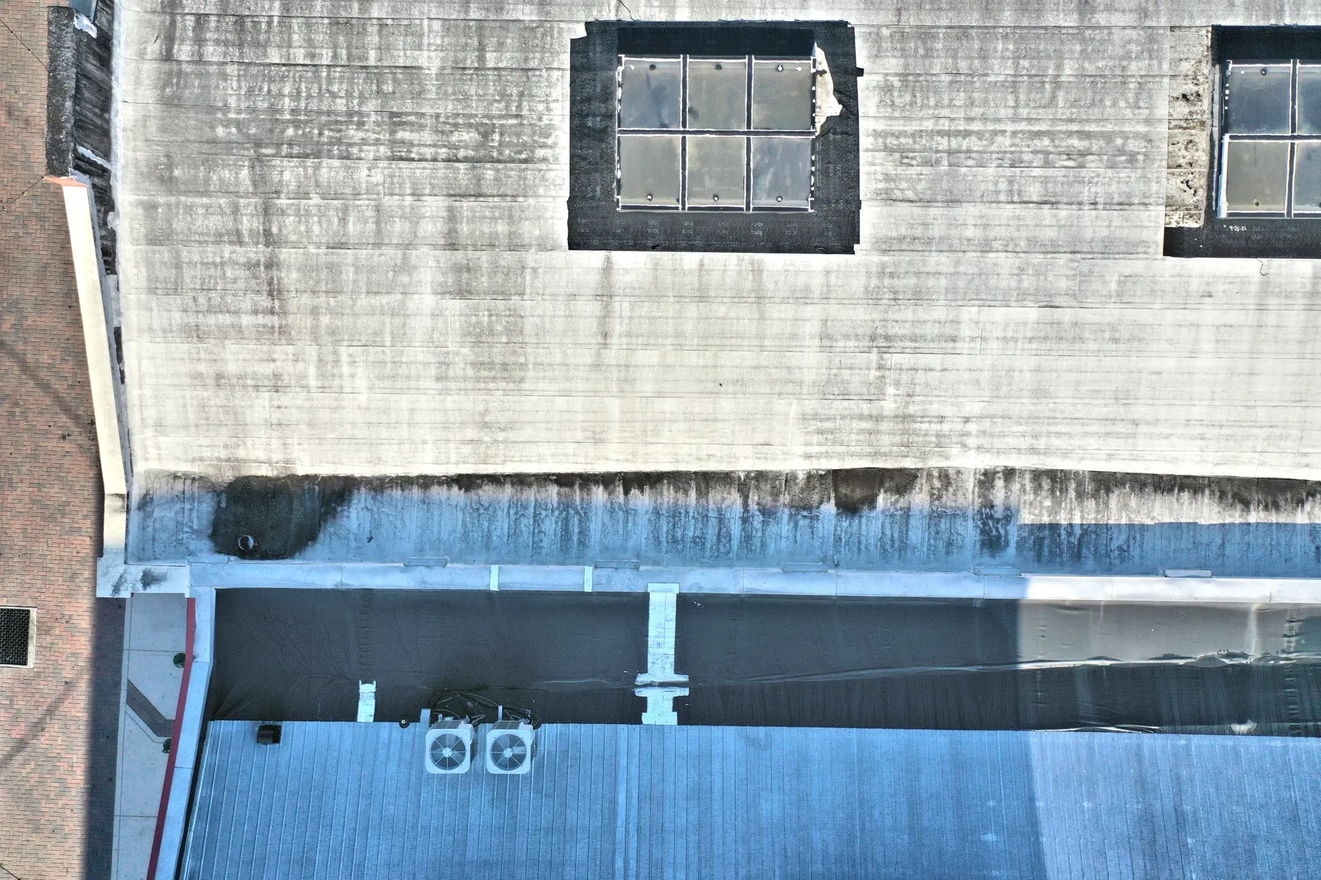 Aerial shot of a weathered rooftop